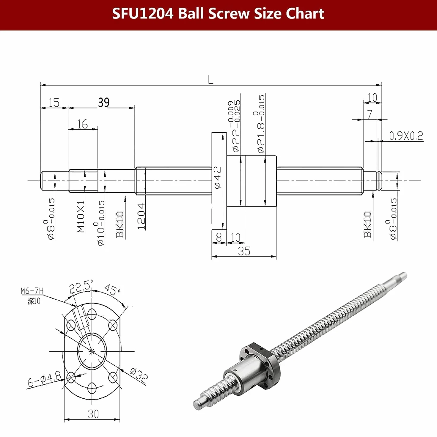 CNCMANS SFU1204 Bola Husillo Juego 250mm BK10 BF10 DSG12H CNC Grabado Máquina