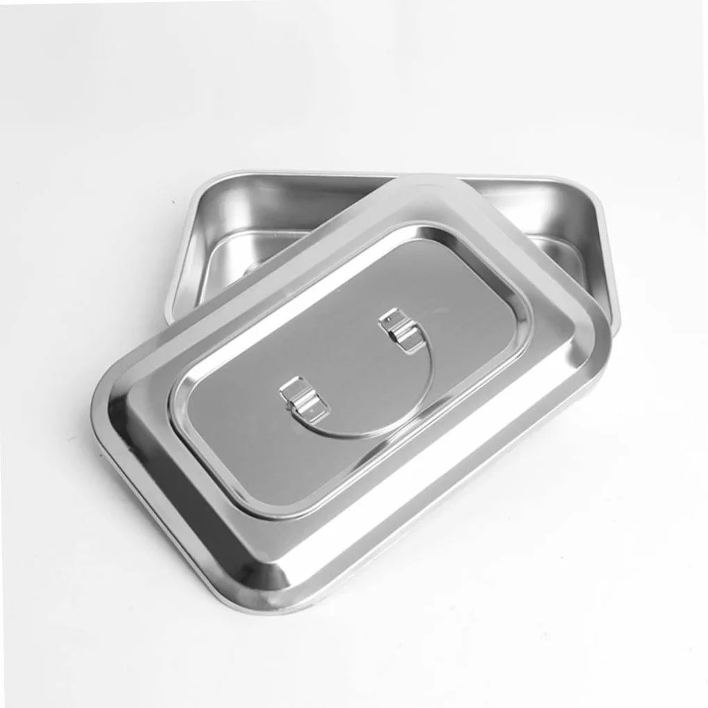 Organizador de bandeja de instrumentos dentales de acero inoxidable con tapa y asa