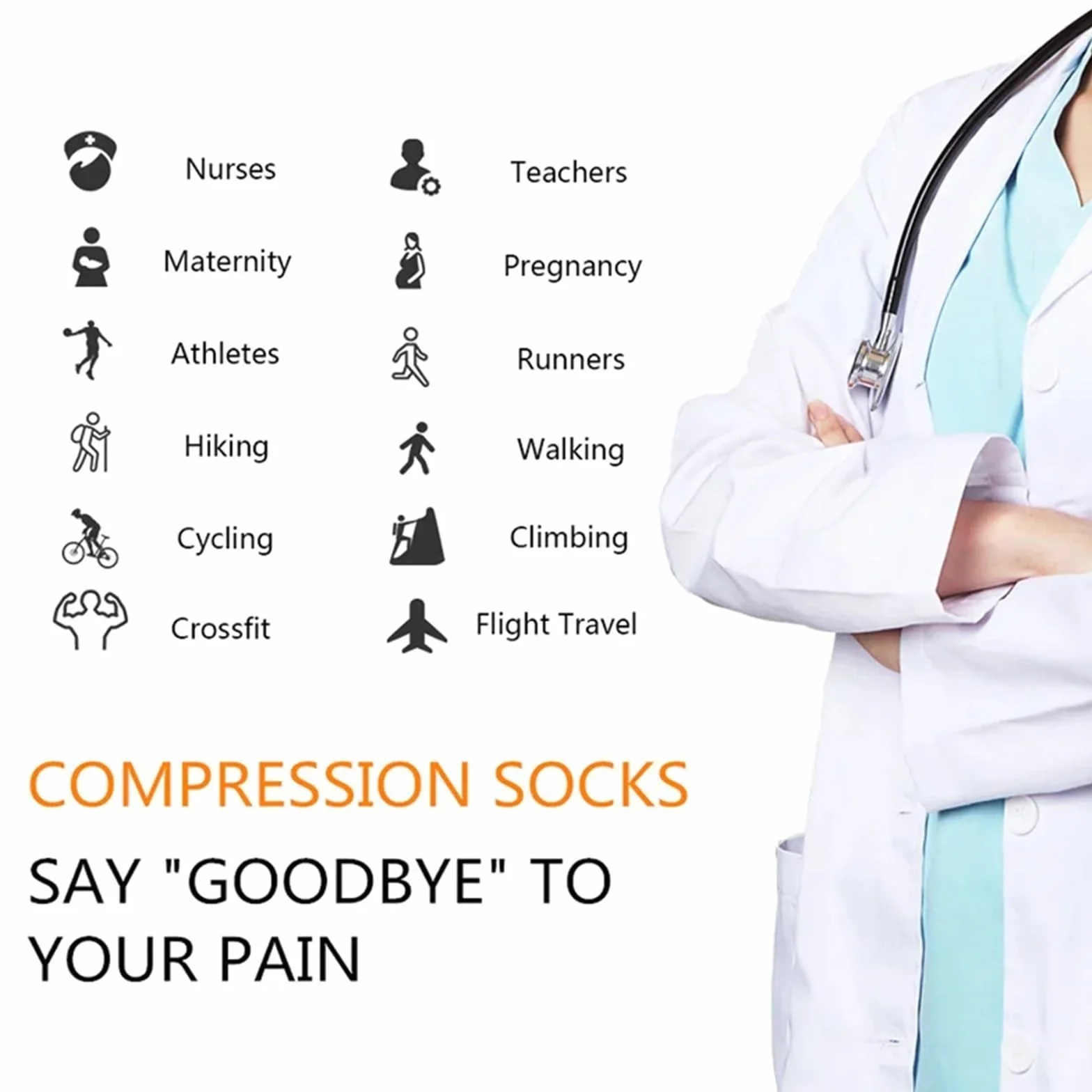 Medias Compresion Hombre 5 pares de calcetines compresión for hombre, deportivos for correr, hasta la rodilla, 20-30 mmHg, médicos for venas varicosas y edemas for mujer