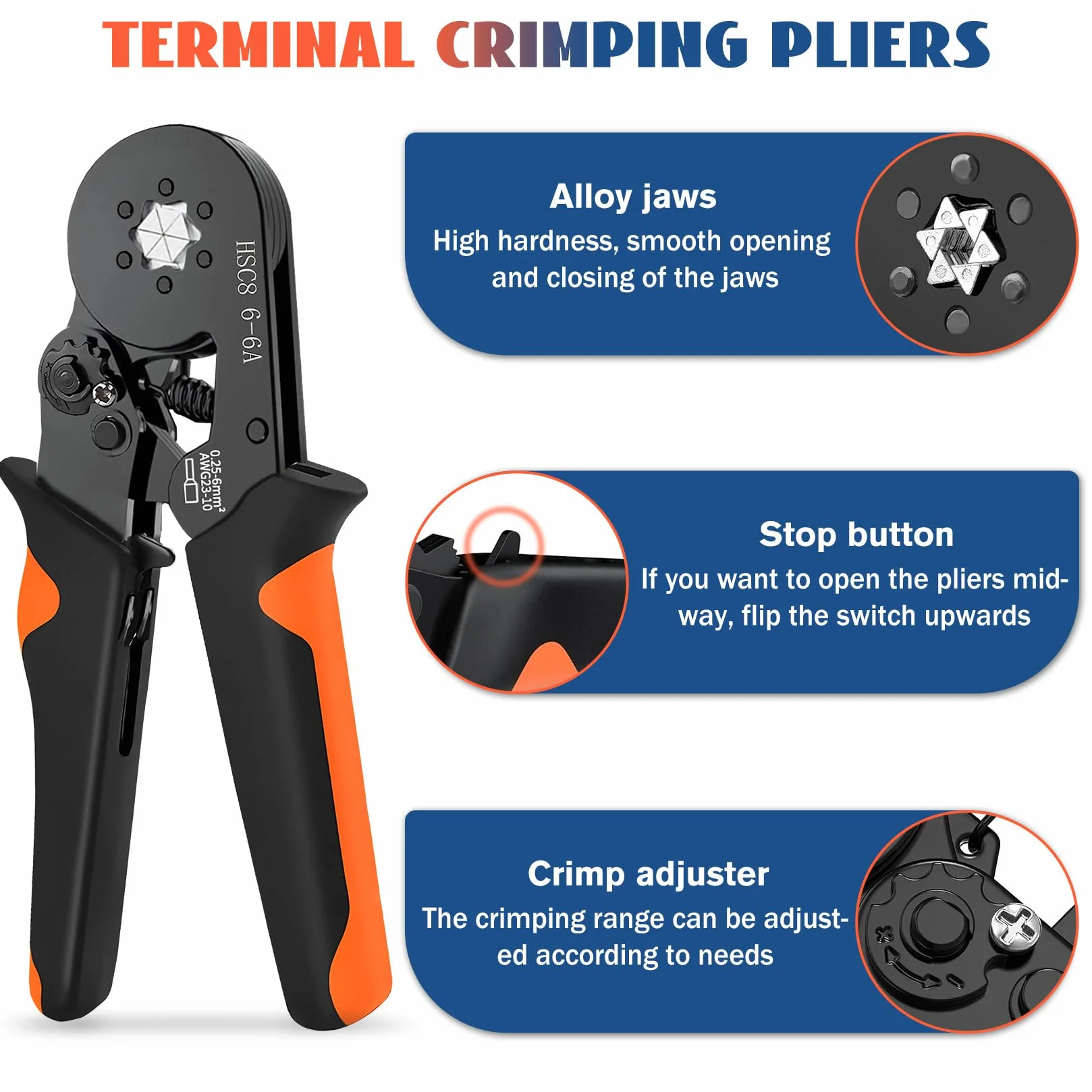 Idota Crimpadora 0.25-6mm² Terminales Electricos Hexagonales Punteras