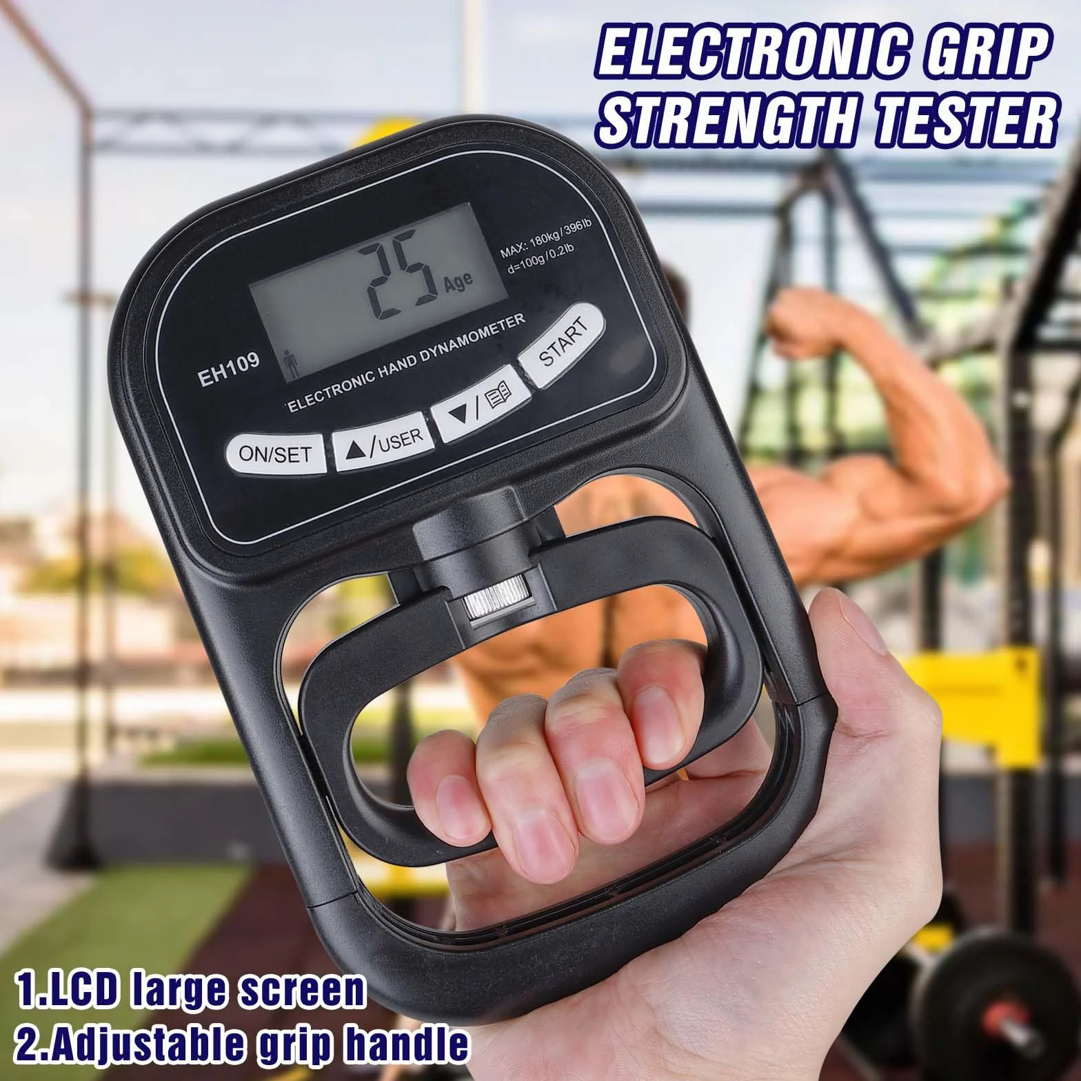 Dinamómetro digital LCD, probador de agarre Grip Strength Trainer negro