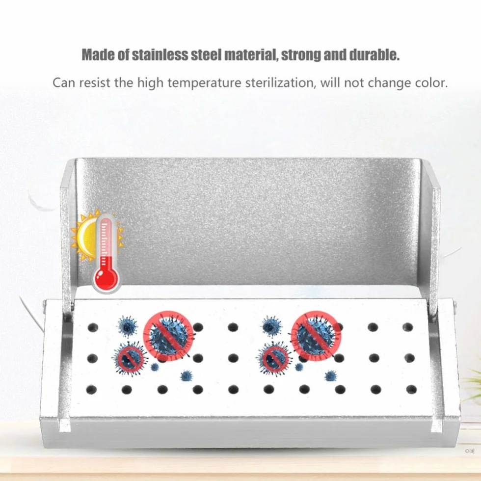 Caja de desinfección dental aluminio 30 agujeros Portafresas autoclavable