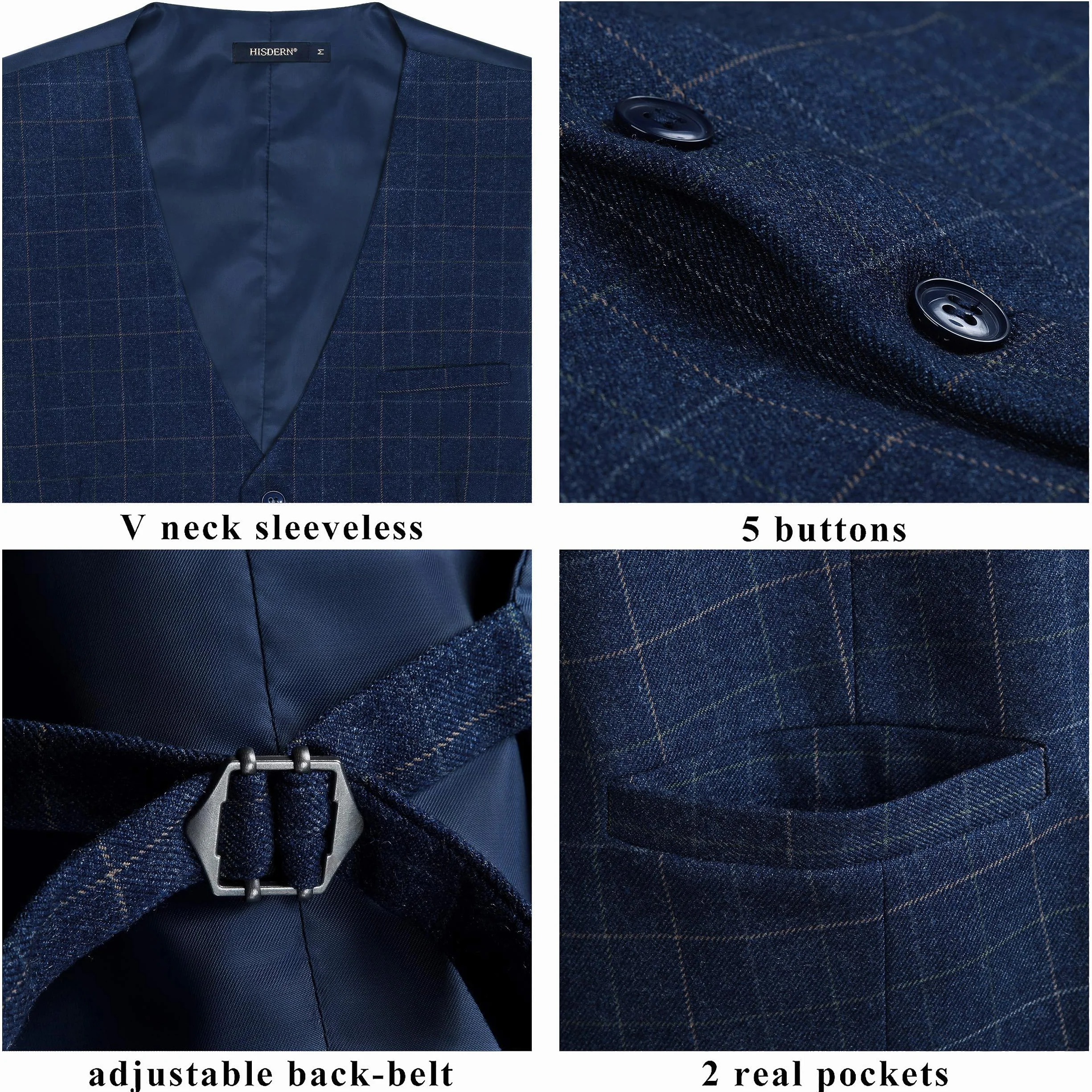 HISDERN Chaleco Formal de Fiesta de Boda para Hombre Chaleco de Algodon Vestido a Cuadros