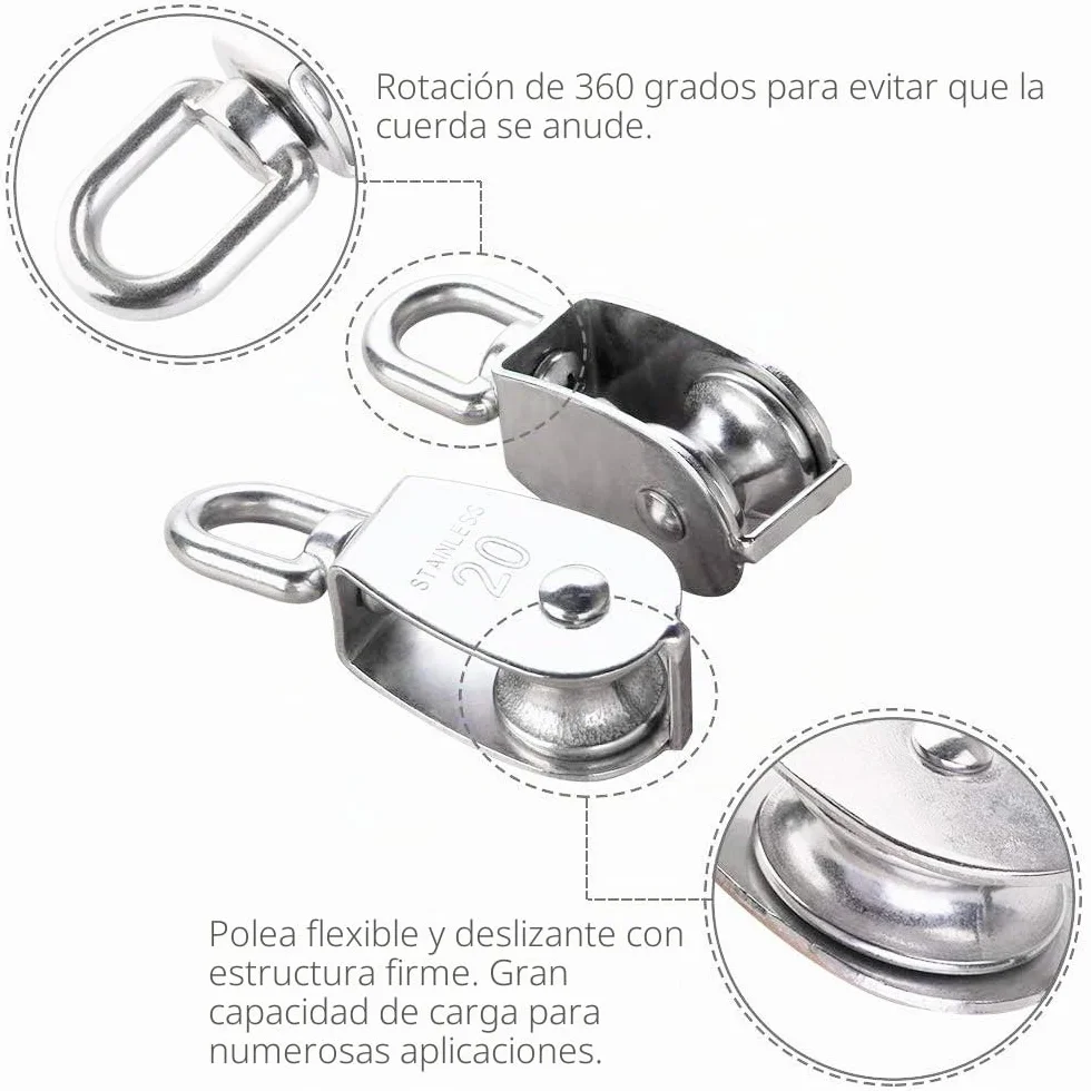Polea Cuerda M20 Acero Inoxidable 304 Simple Elevación Fijas Exterior Carpas