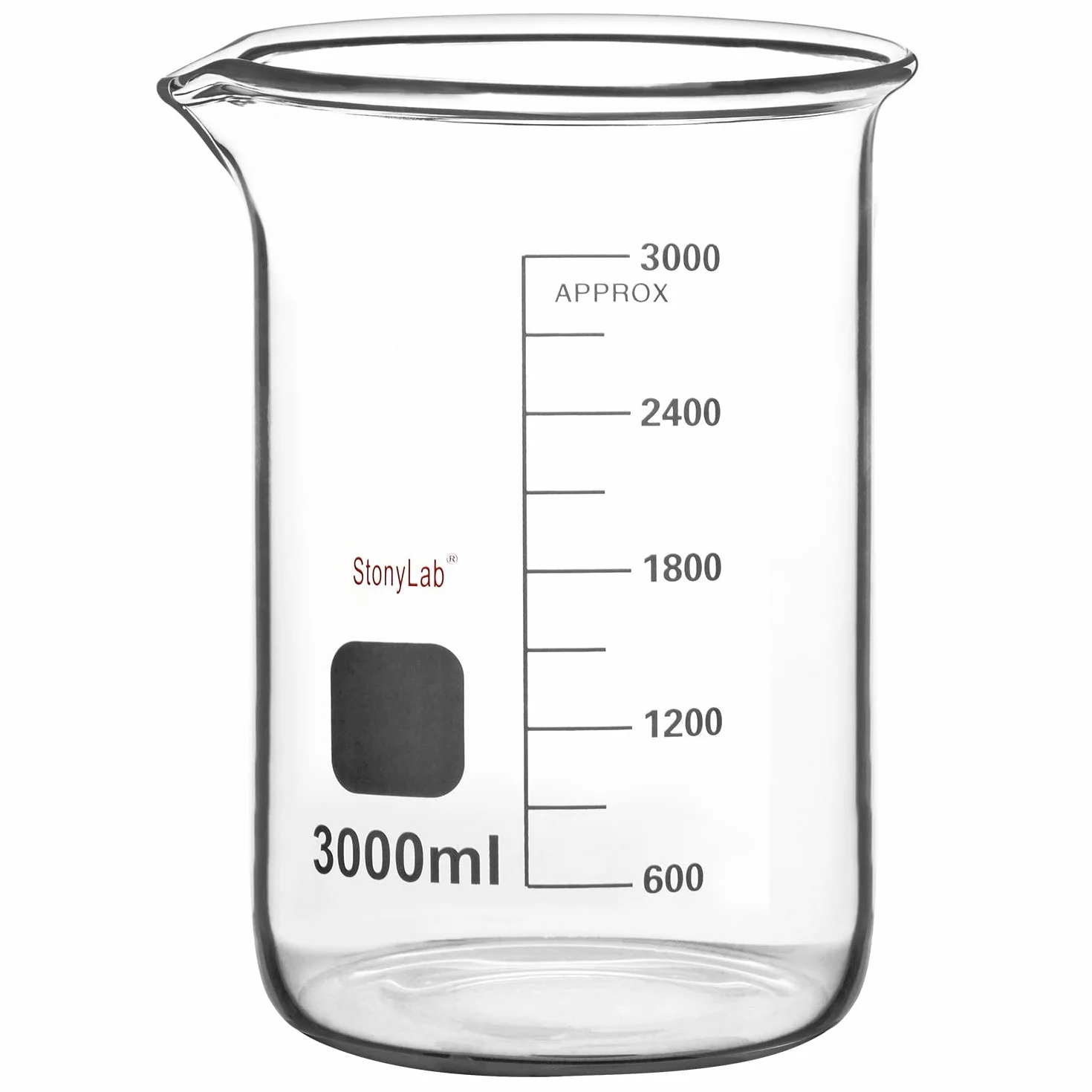 Vaso de Precipitados de Vidrio Borosilicato Graduado 3000 ml Forma Baja Griffin con Pico de Vertido
