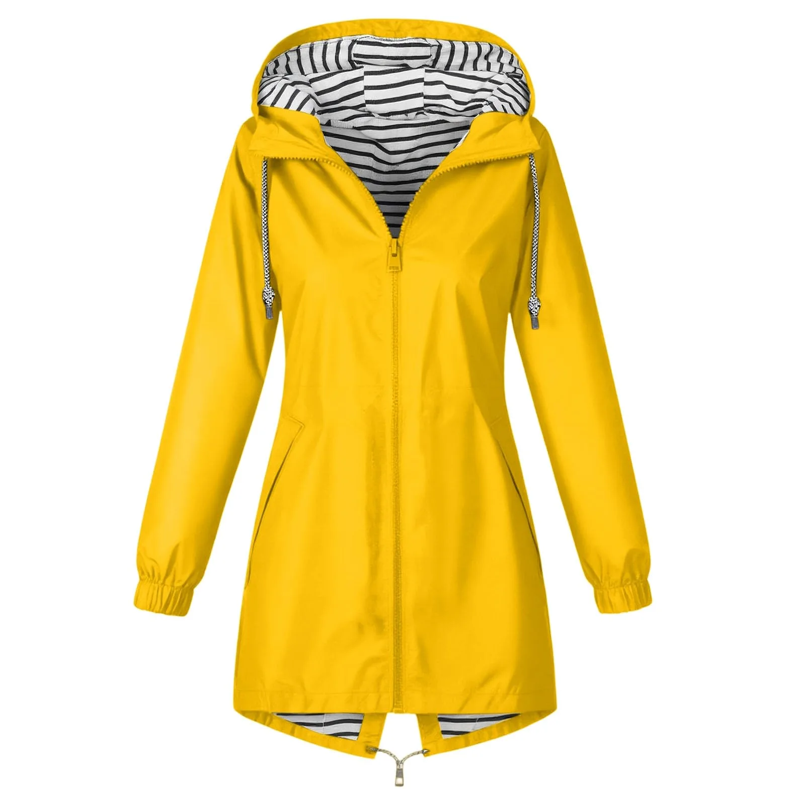 Genérico Chaqueta cortavientos anorak ligera senderismo capucha bolsillos rayas aventuras al aire libre mujeres