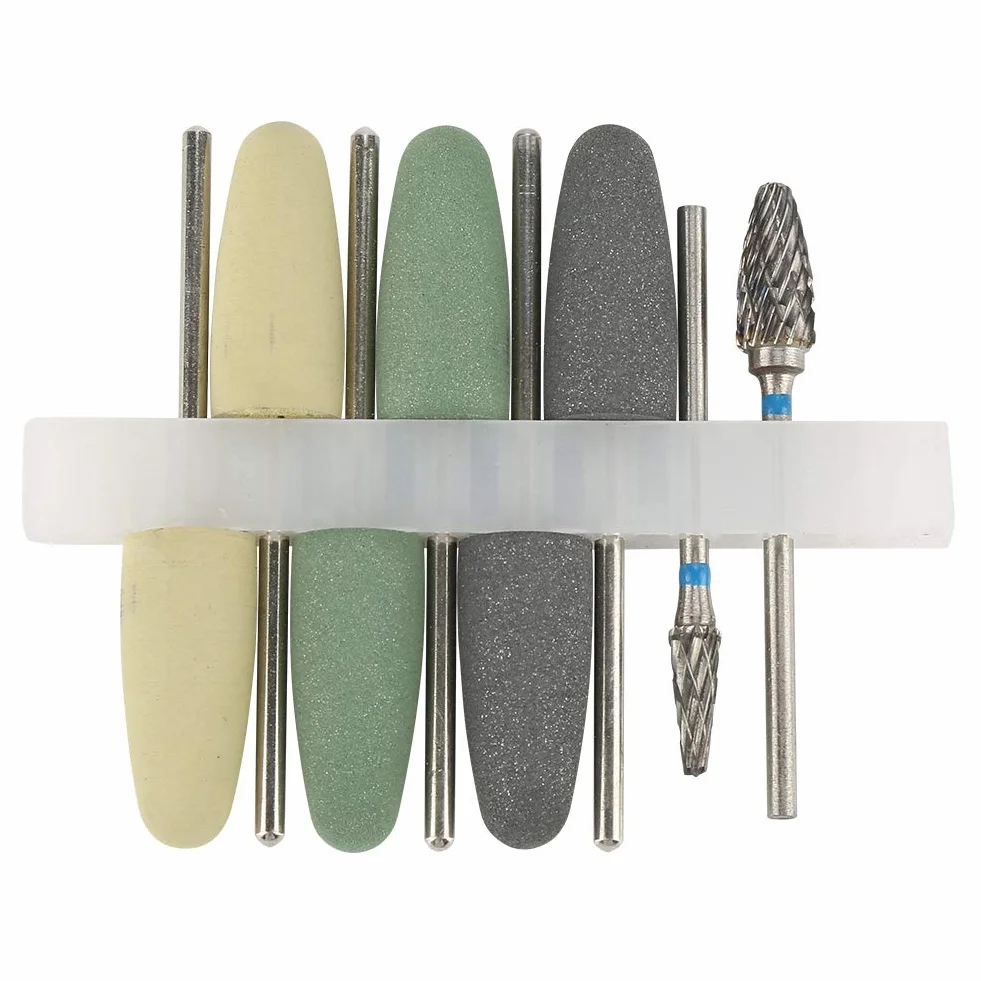 Kit de 8 Piezas de Fresas de Pulido Acrílico de Base de Resina de Silicona Rotatoria con Acero de Tungsteno