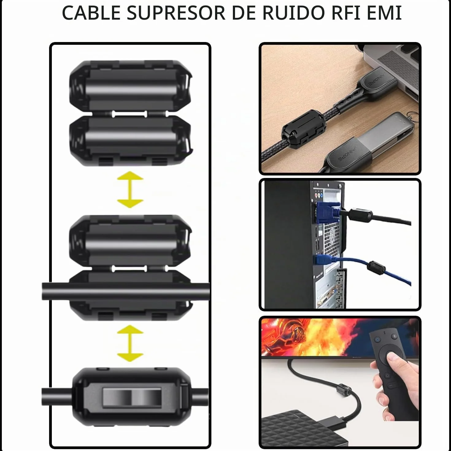 48 Piezas Núcleo de Anillo de Ferrita Supresor de Ruido RFI EMI Clip de Cable 3.5-13mm Diámetro Interior