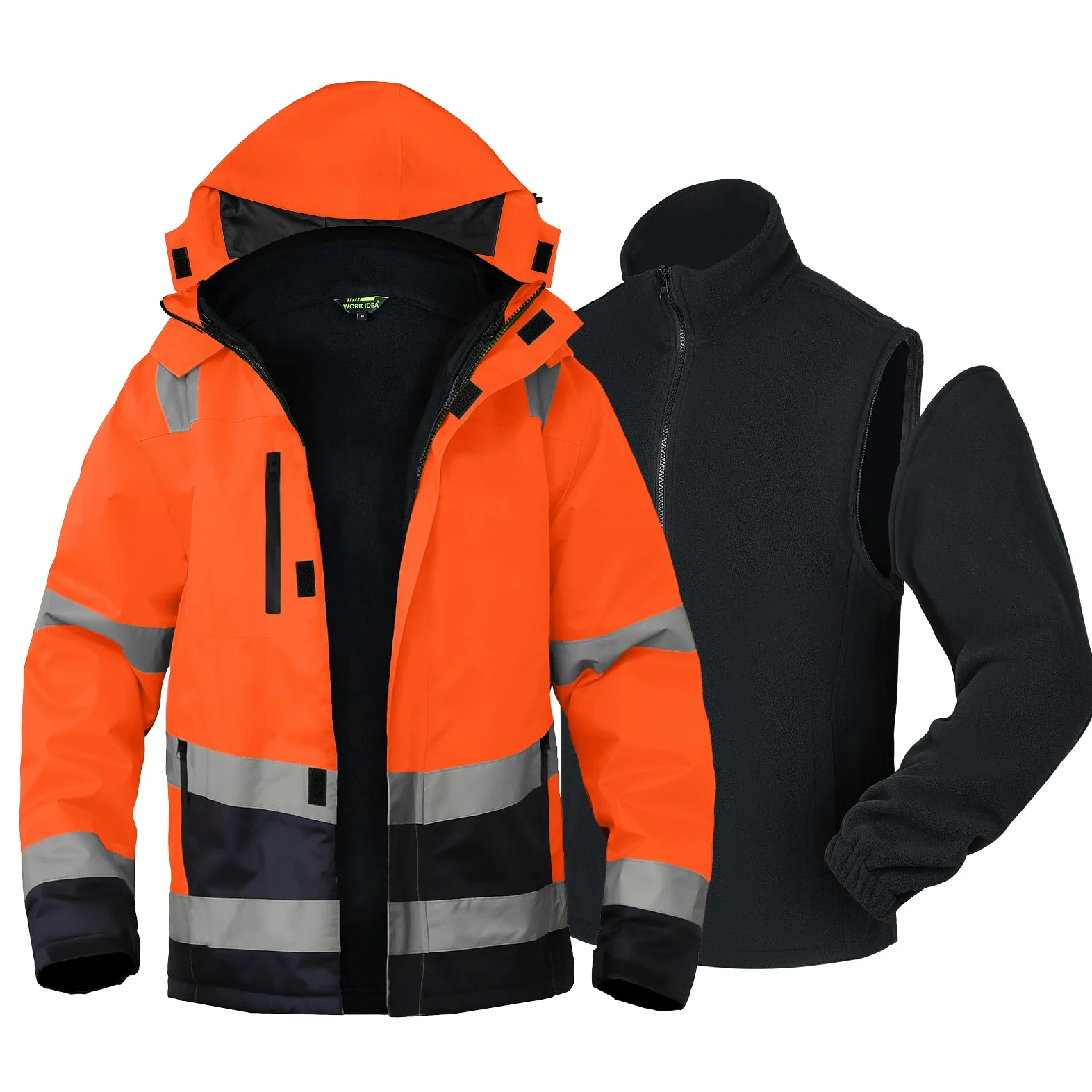 WORK IDEA Versátil chaqueta de trabajo 3 en 1 con reflectores. Impermeable, resistente al viento, transpirable. Ropa de trabajo de invierno ideal y chaqueta de seguridad para todas las estaciones