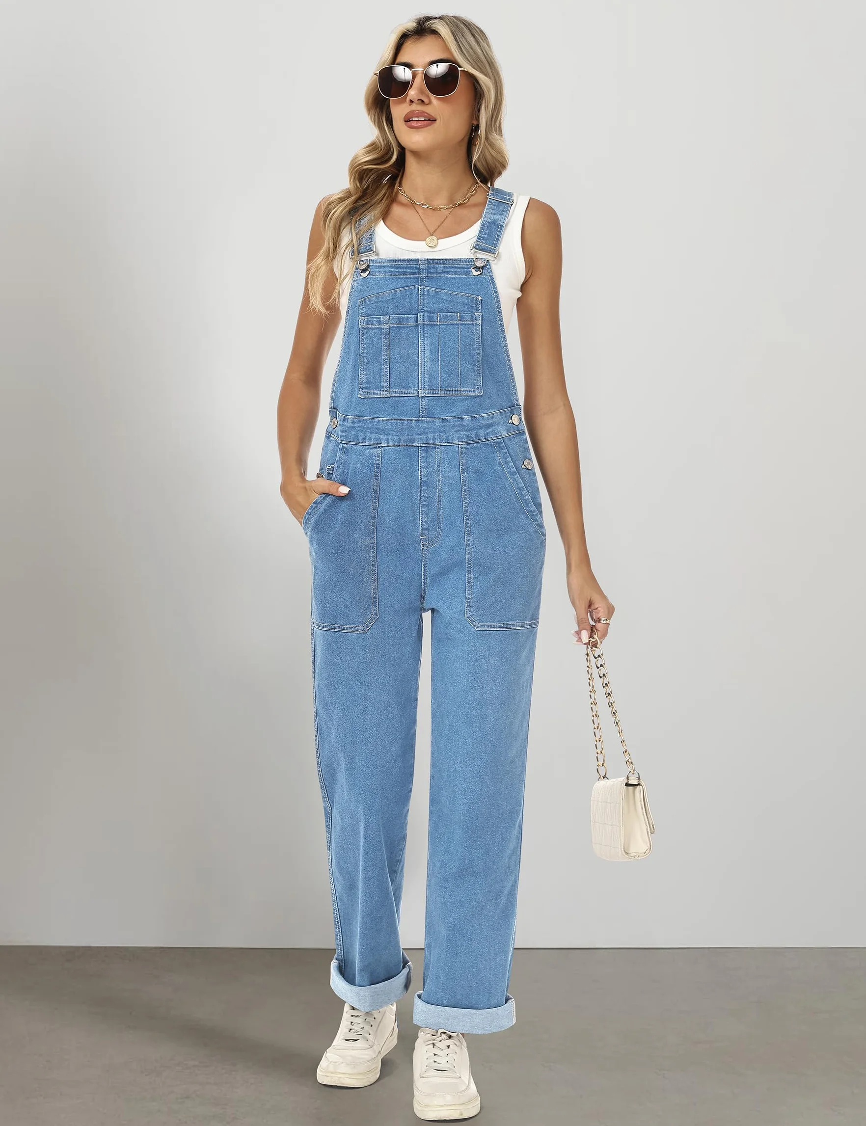 Fengbay Overol de mezclilla para mujer, overol de mezclilla para mujer, tirantes ajustables, casual, holgado, con bolsillos