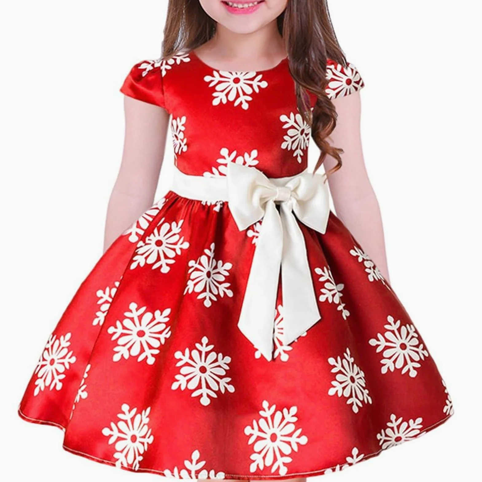 Toddler - Vestido de Navidad para niña, diseño de copo de nieve, vestido formal de boda, fiesta de cumpleaños con lazo