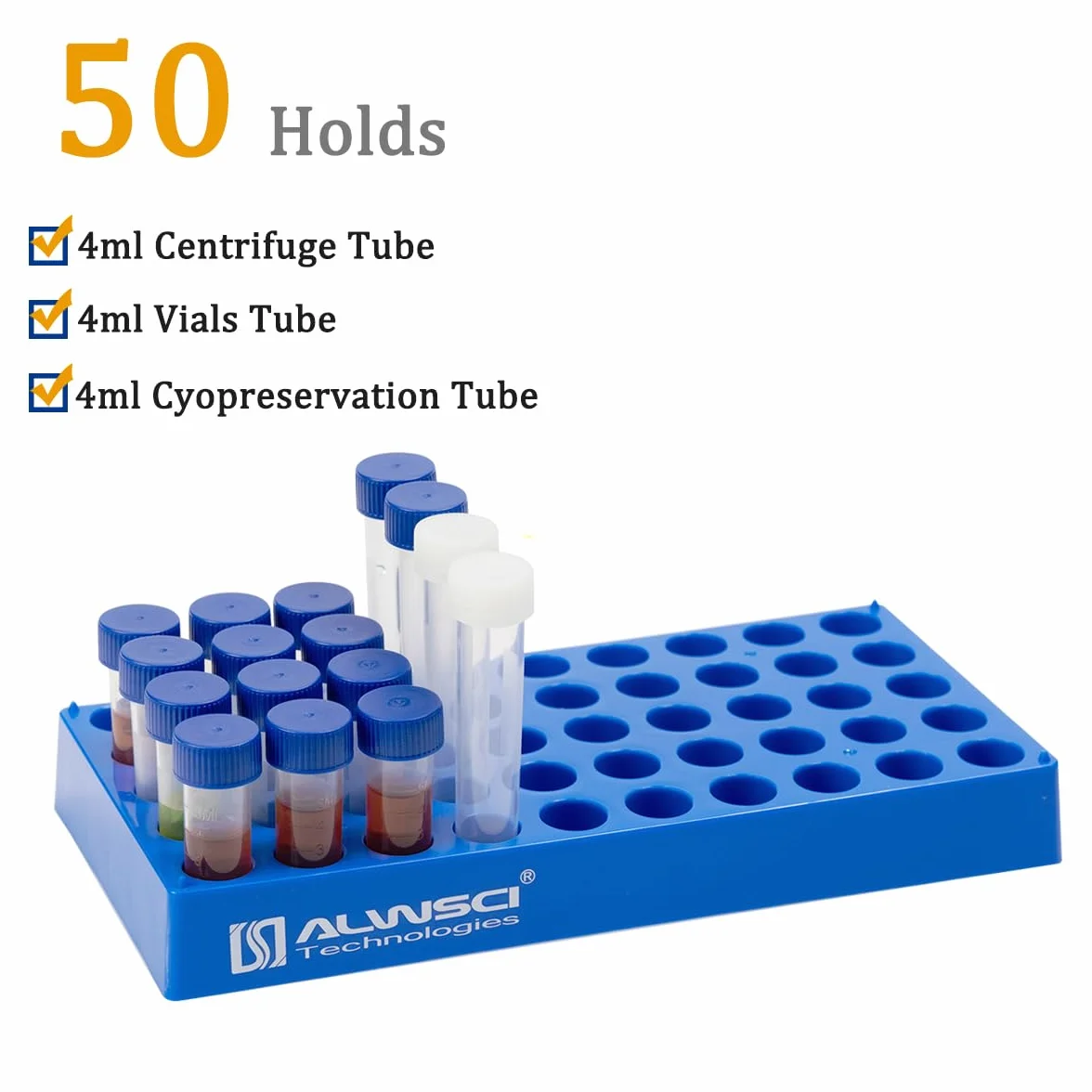 ALWSCI Gradilla para Frascos de Laboratorio HPLC 4ml 50 Compartimientos Apilable