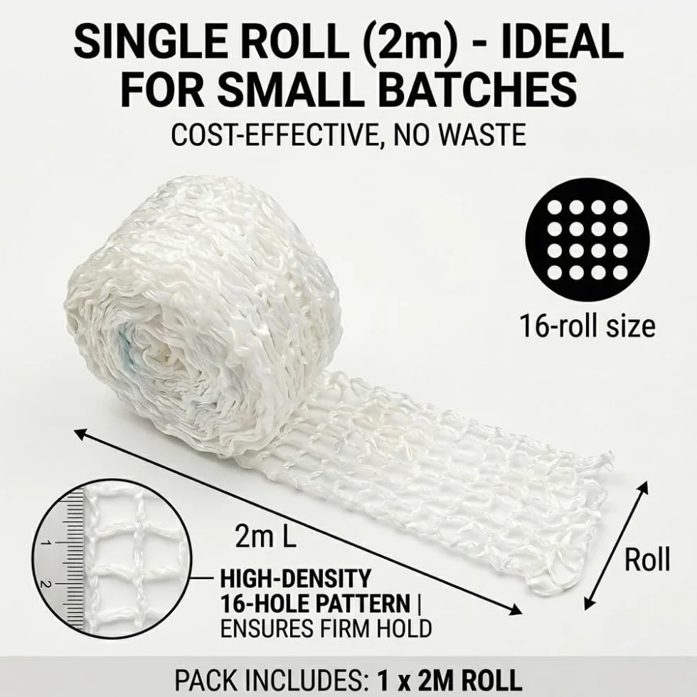 Rollo de Malla para Carne Elástica 2m 16 Huecos Red de Algodón para Asado Jamón Embutido Secado Ahumado Resistente al Calor