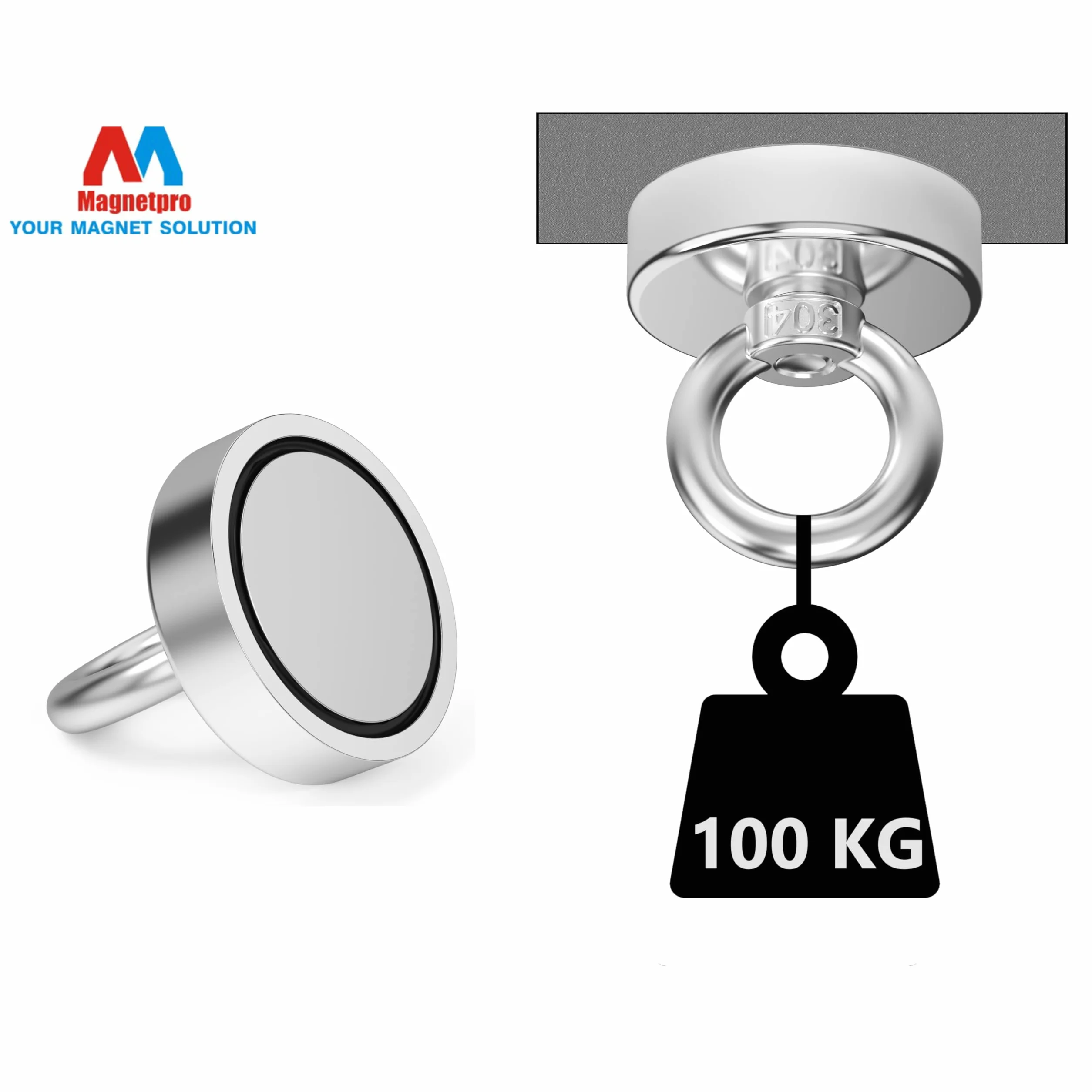 Magnetpro 2 piezas imanes neodimio 100 kg tensión ocular 48 mm diámetro pesca magnética industria ciencia