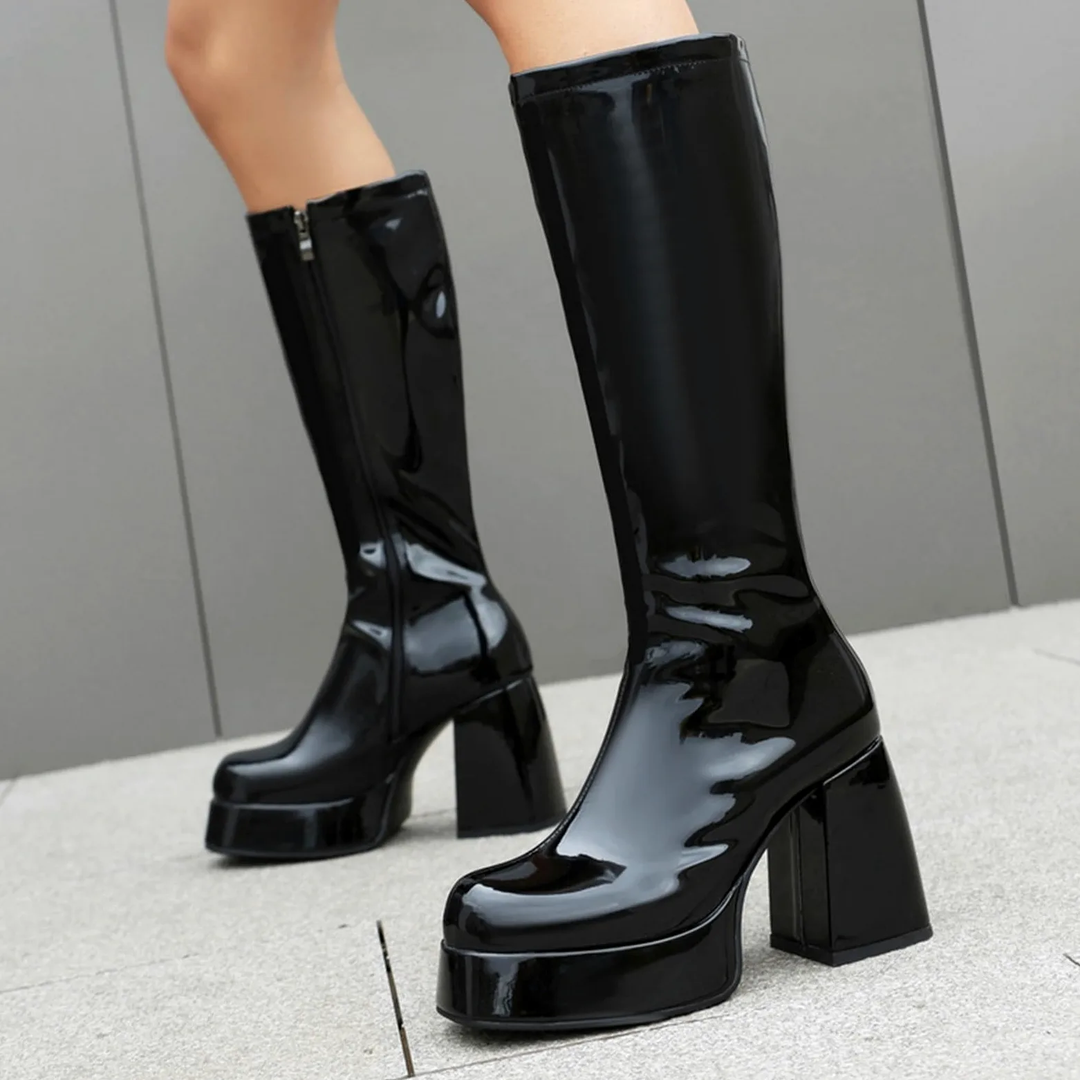 Botas altas de tacón para mujer, botas altas hasta la rodilla para mujer, informales, sin tacón, botas de mujer con tacón cálido, botas de montar para mujer, parte superior impermeable para