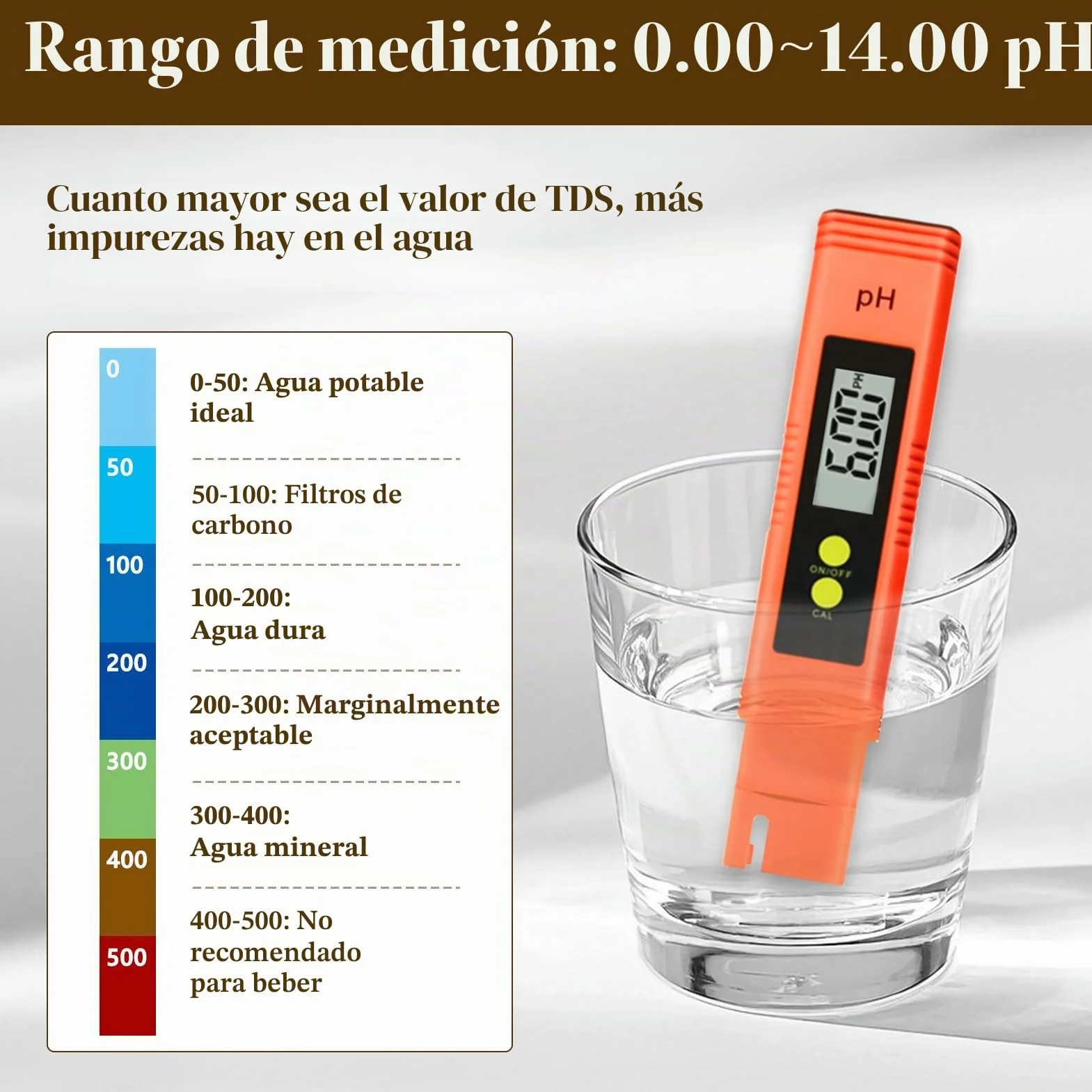 Medidor de PH Digital Alta Precisión Rango 0-14 con Calibración Automática y Compensación de Temperatura Automática Pantalla LCD