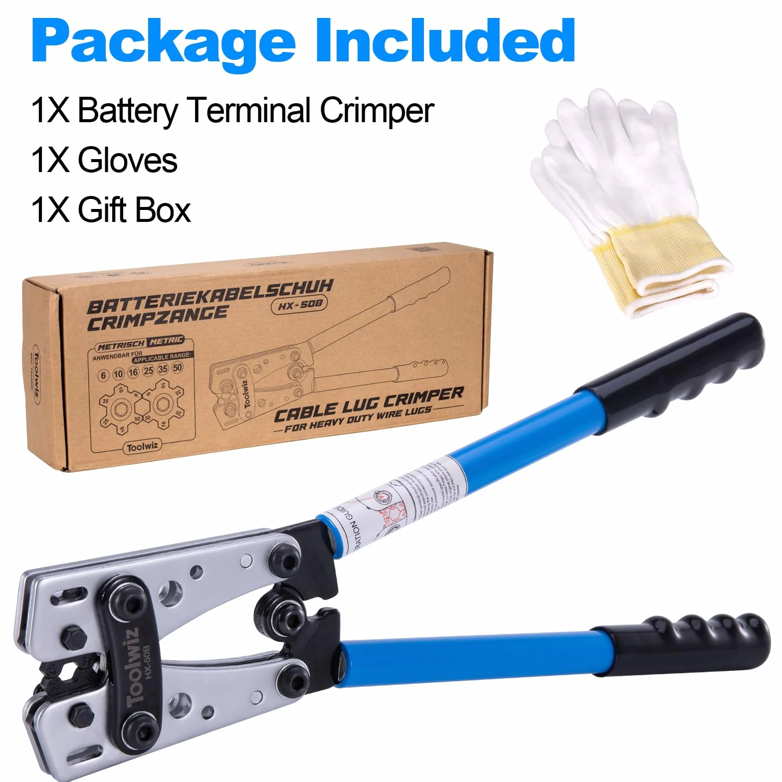 Toolwiz Alicates de Terminals Crimpadora 6mm² ~50mm² 1/0-10 AWG Herramienta para Cortar y Presionar Cables