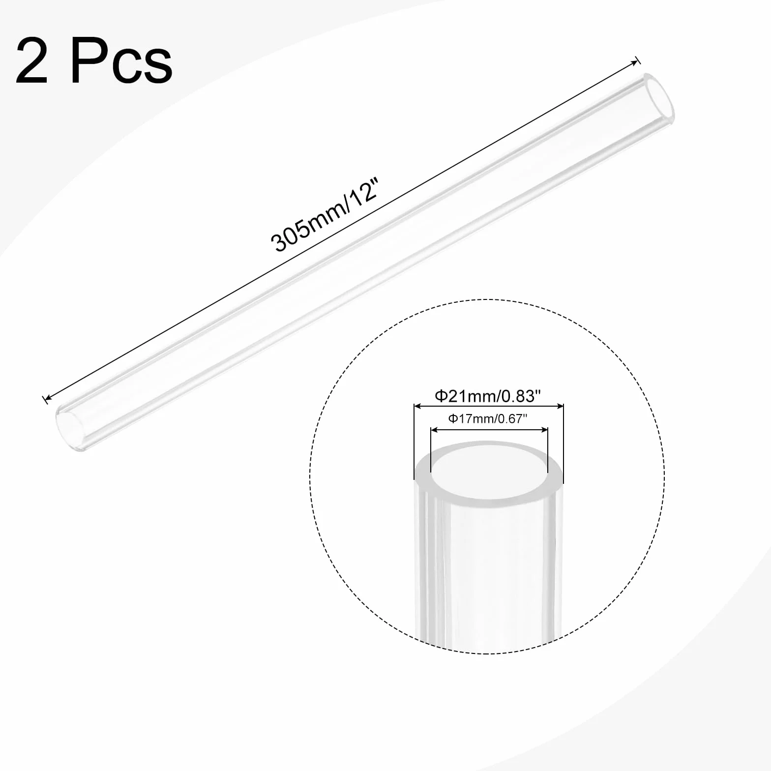 Tubo acrílico redondo transparente 17 mm DI 21 mm DE 350 mm para lámparas