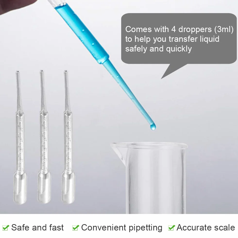 Probetas Graduadas 10ml 25ml 50ml 100ml Cilindros Graduados Plástico Laboratorio + Pipetas 3ml