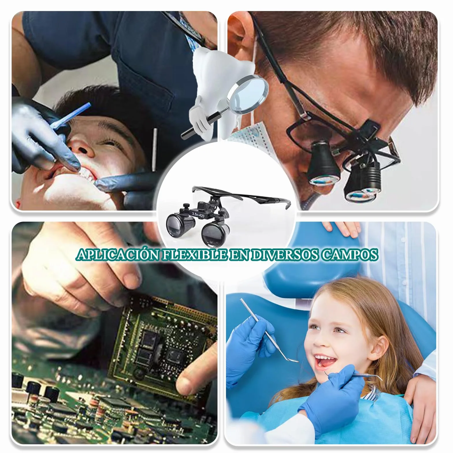 Gafas Aumento Dentista 3.5X Lupa Dental Profesional con Luz LED Distancia Interpupilar Ajustable 50-60 mm