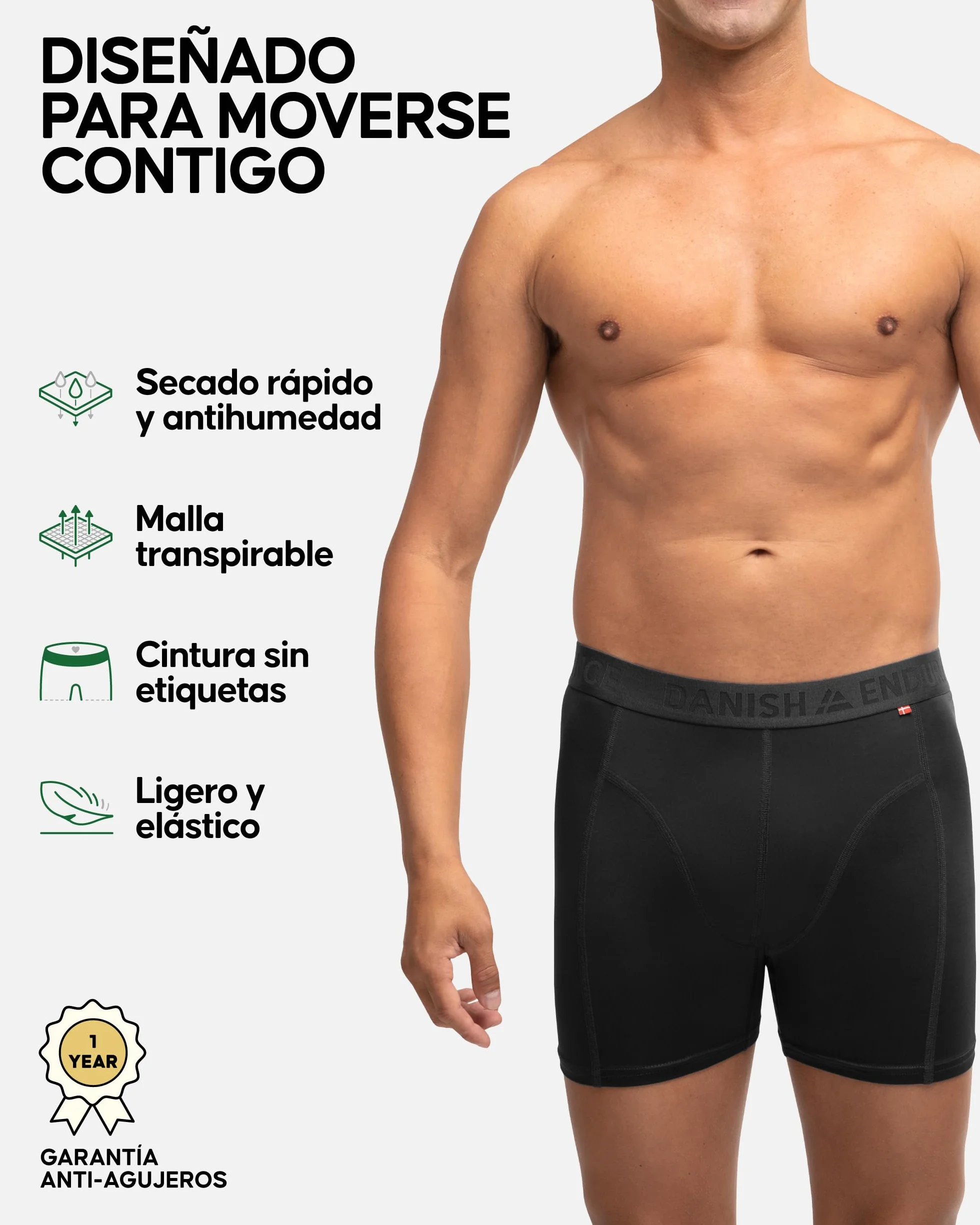 DANISH ENDURANCE Calzoncillos Hombre Boxer Deportivos, Ajustados y Transpirables, Ropa Interior Deportiva Hombre, Pack de 3