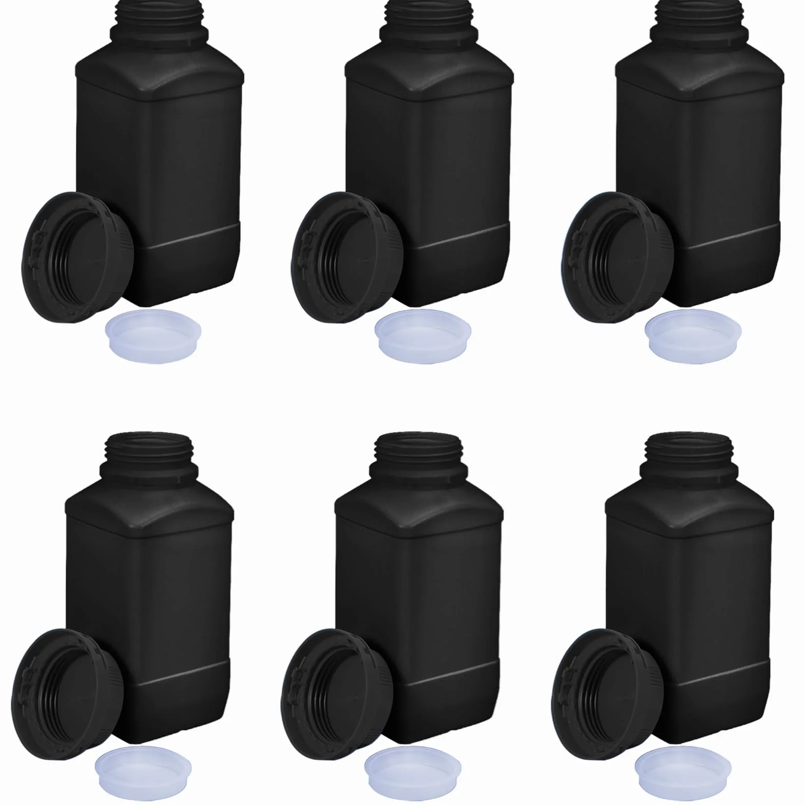 Botellas de Plástico HDPE 250ml 6 Piezas, Frascos Boca Ancha con Tapón de Rosca, Recipientes Almacenamiento Laboratorio Cocina Hobby Negro