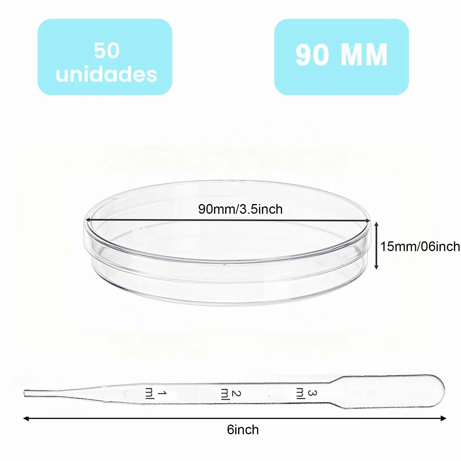 Lawei Estériles Placas de Petri Plástico 90 mm x 15 mm con Cuentagotas para Cultivo Bacteriano