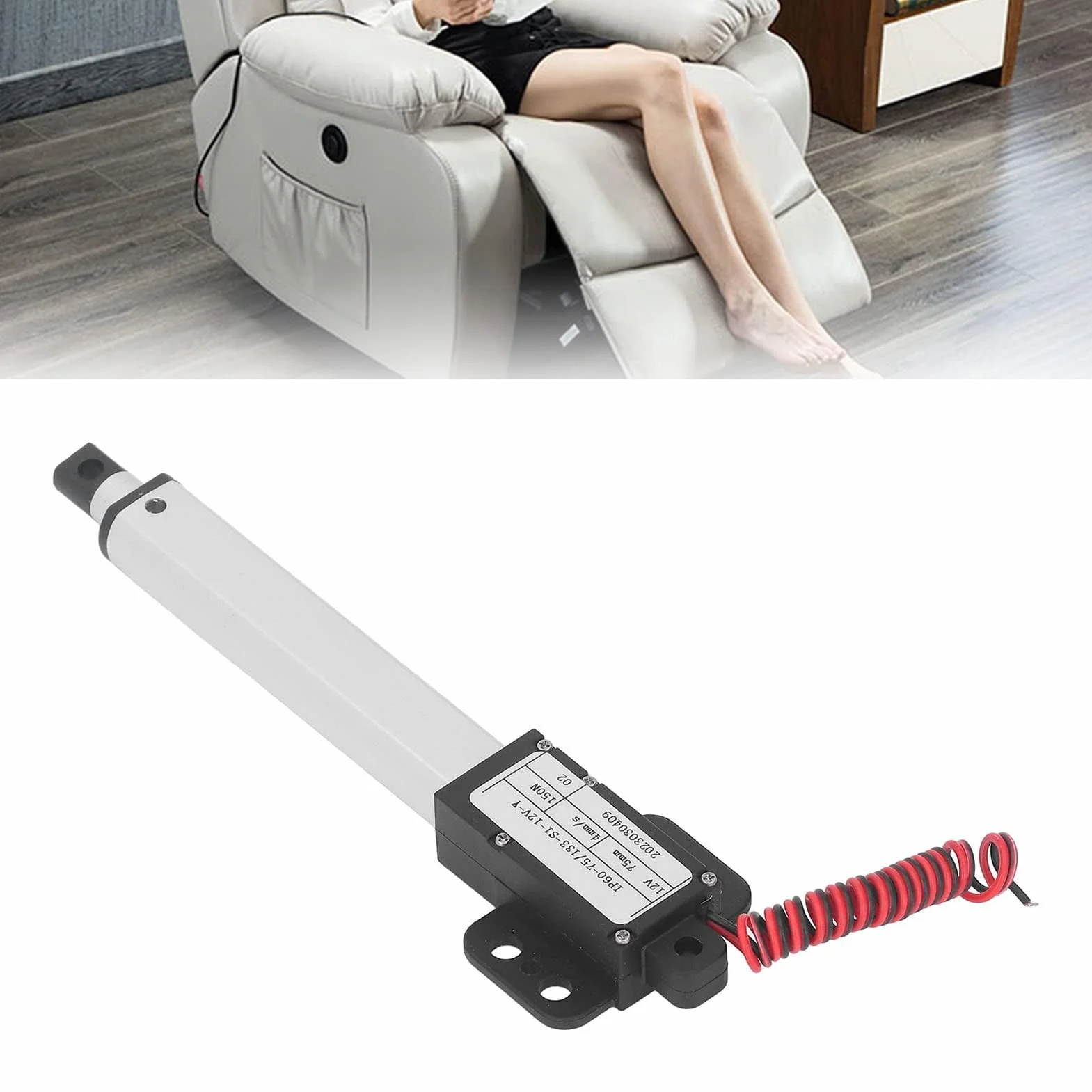 Actuador Lineal Eléctrico 75mm 150N 12V Aleación de Aluminio Mini Motor