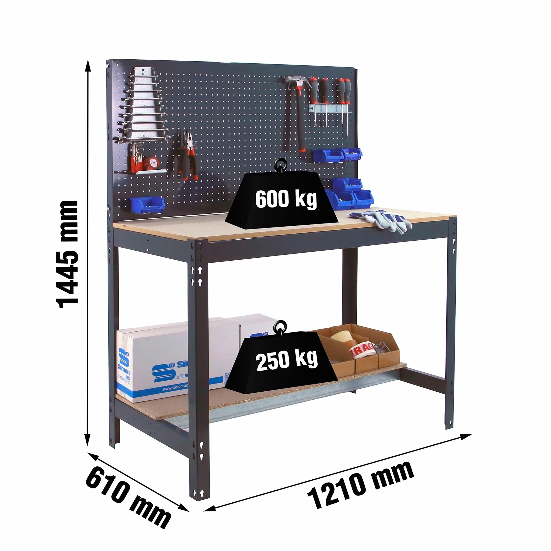 Simon Rack BT2 Banco de Trabajo 600 kg 1445x1210x610 mm Antracita/Madera
