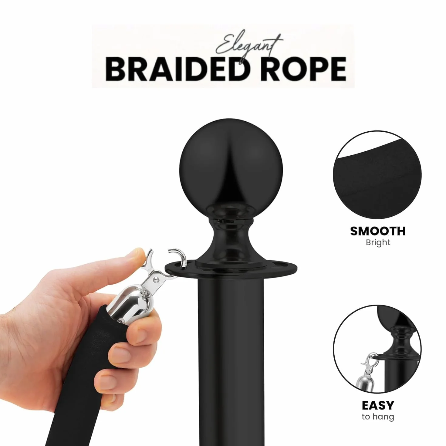Postes Separadores de Acero Inoxidable Negro 90 cm 2 Piezas Control de Multitudes