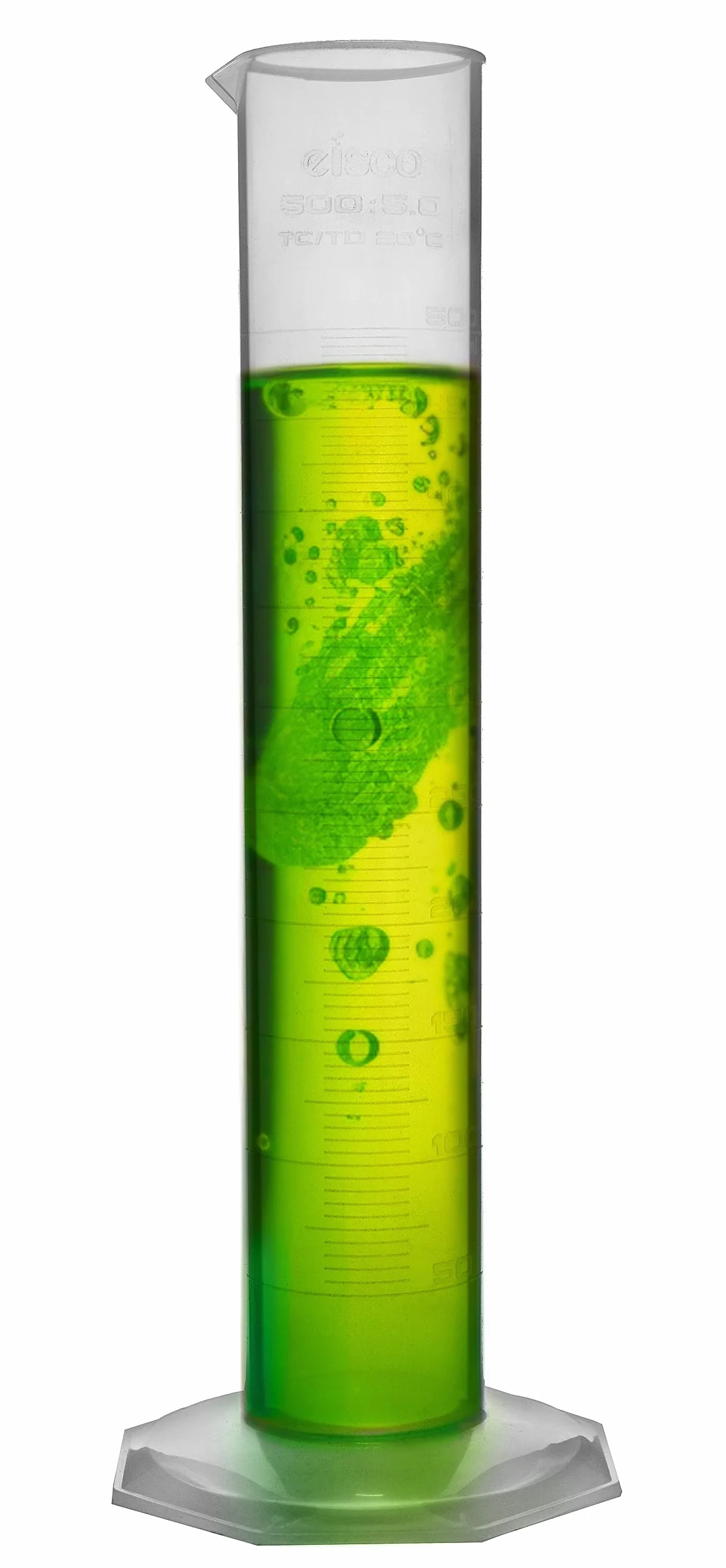 Probeta cilíndrica polipropileno 500 ml clase B pie hexagonal graduación 5 ml