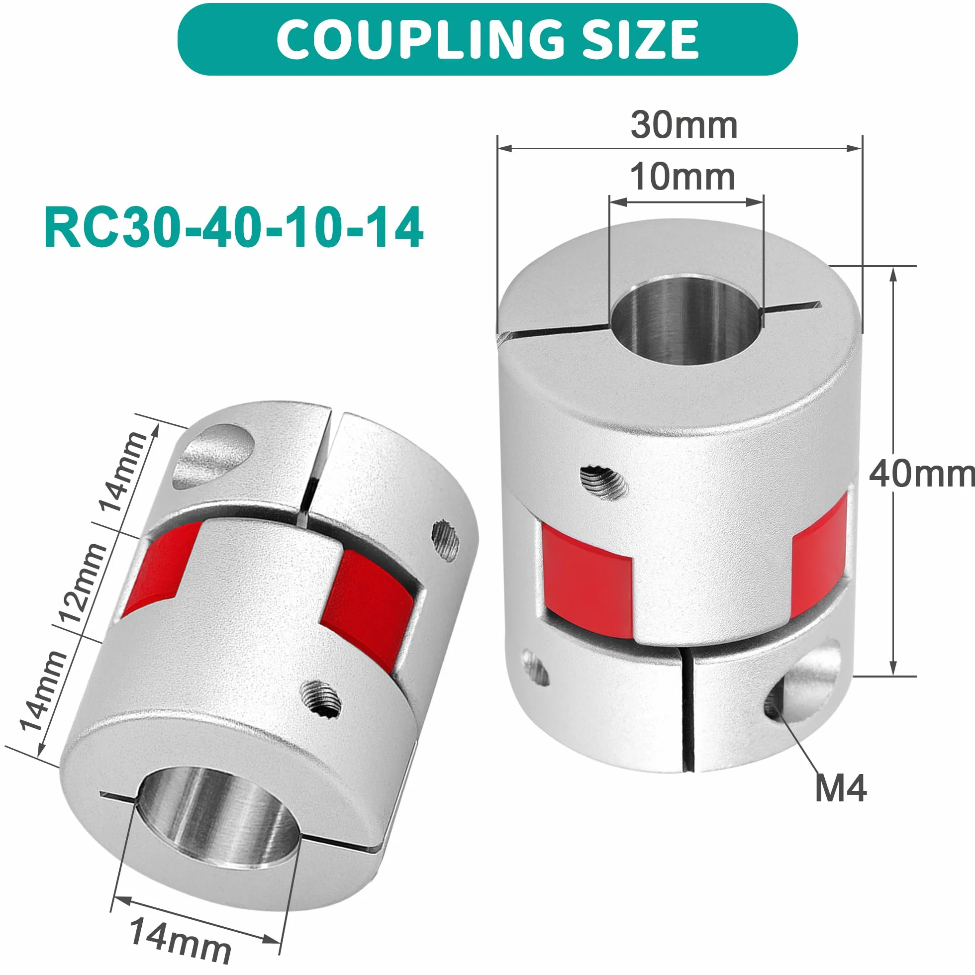 Acoplador de Aleación de Aluminio D30 L40 10mm a 14mm Abrazadera Flexible para Motor Paso a Paso