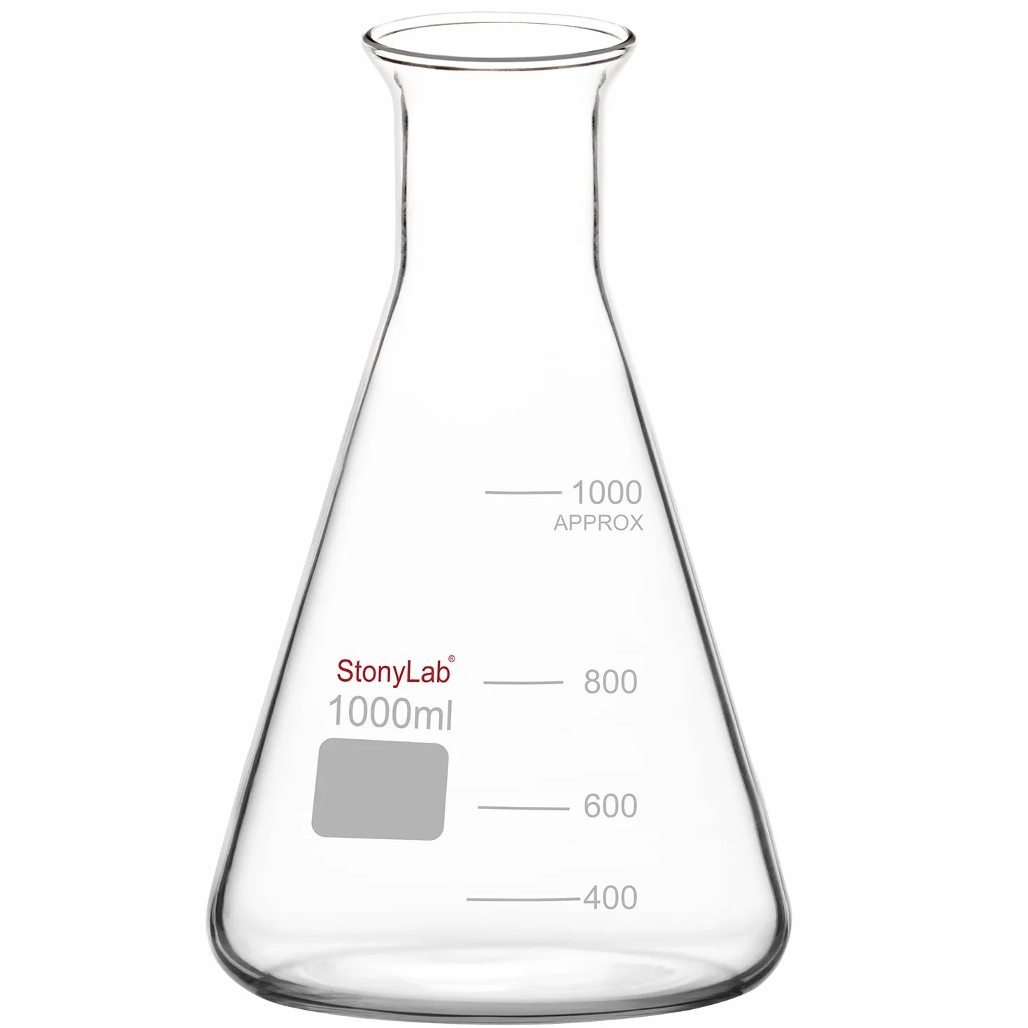 Matraz Erlenmeyer de Boca Ancha de Vidrio, 1000 ml, Borosilicato, Uso Pesado, 1 Pieza