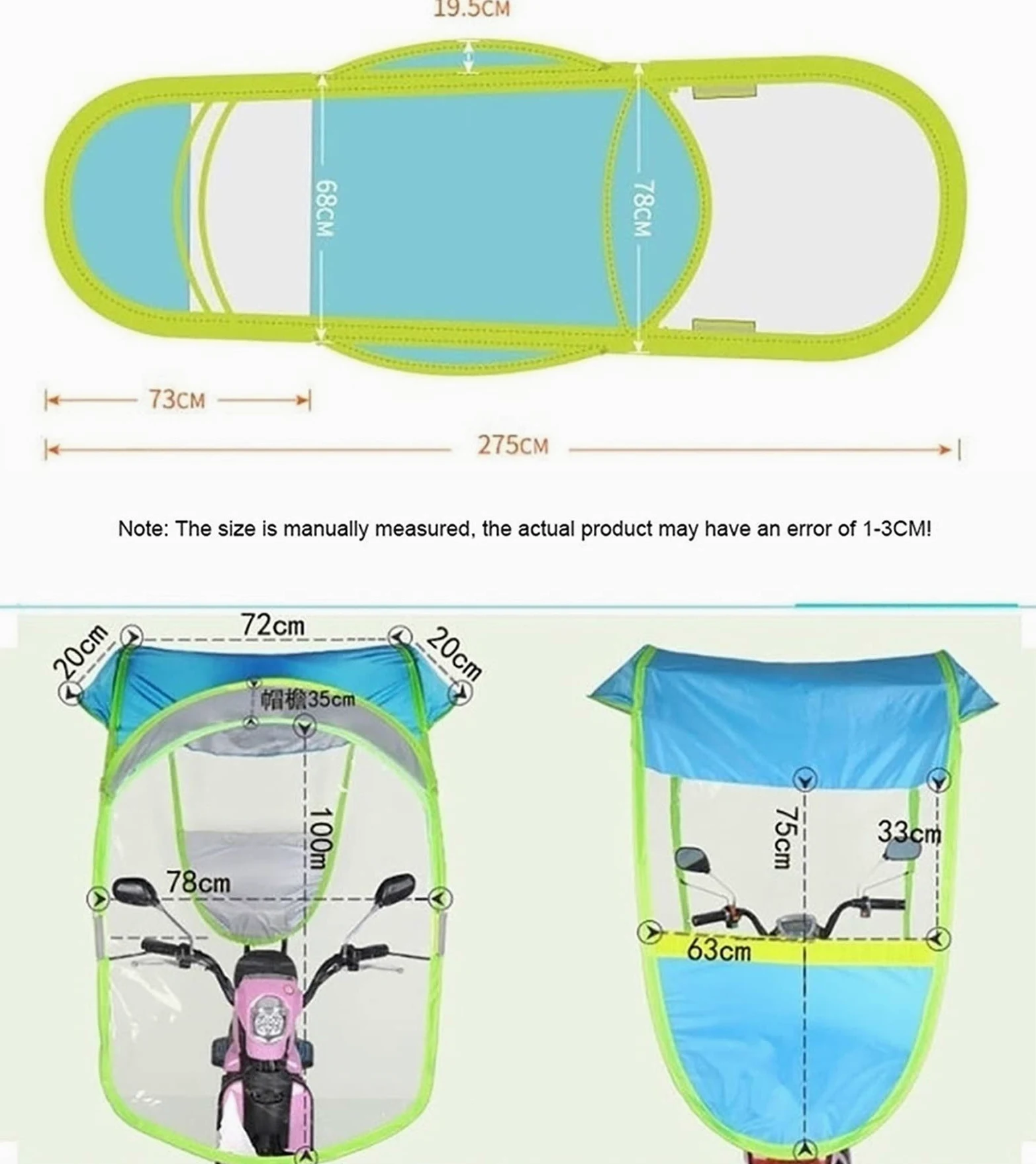 Universal Car Motor Scooter Paraguas Movilidad Parasol Cubierta para la Lluvia Impermeable, Scooter Plegable Movilidad Scooter Canopy (Rosa)
