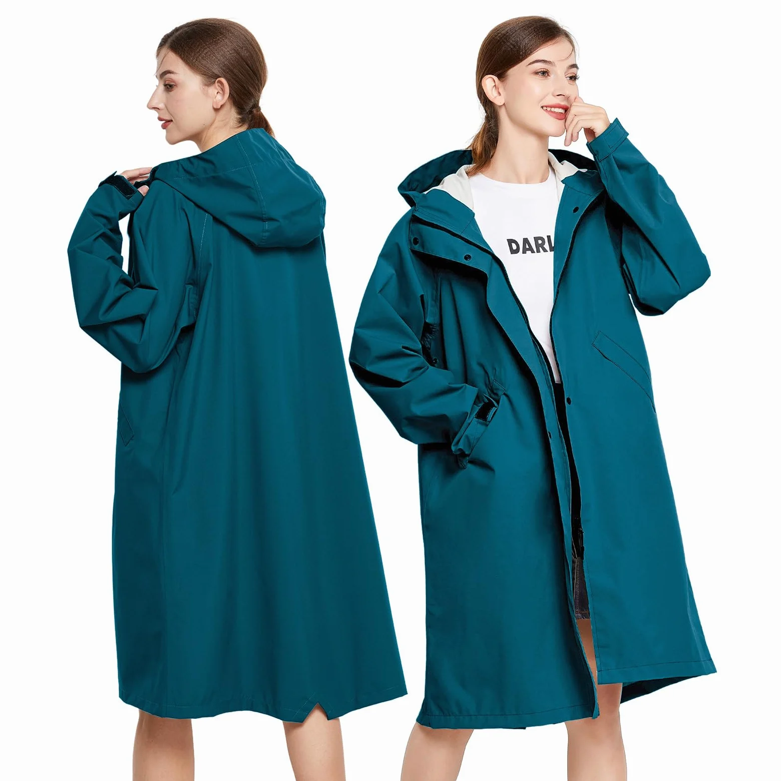 LAMA Chubasquero Largo para Mujer, Impermeable, Reutilizable con Capucha con Bolsa de Transporte, Impermeable Ligero para Mujer, Cortavientos, Abrigos para Exteriores