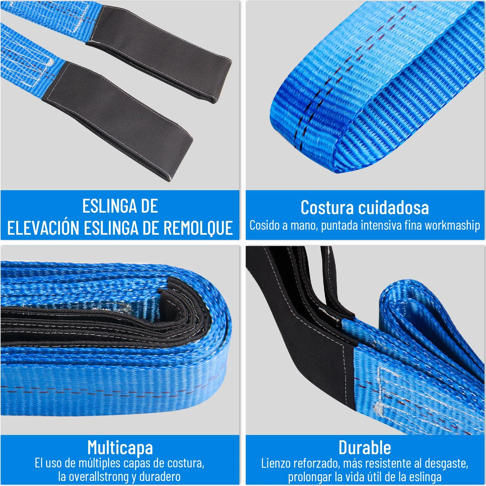 Eslinga Plana Doble Pindex 2 1.8 m 1000 kg, Eslinga de Elevación para Cabrestante, Grúa, Azul