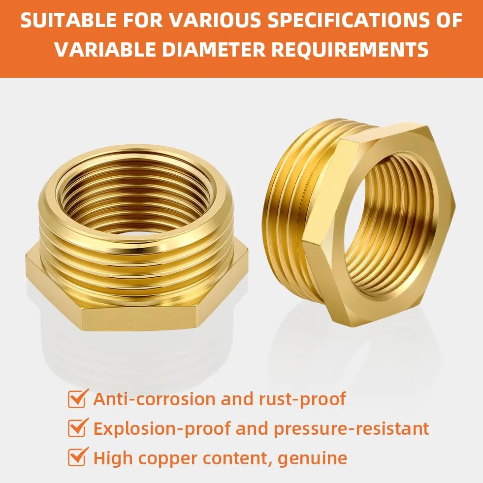 Flintronic 2 Piezas Acoplamiento Reductor Latón 1/2" a 3/4" BSP Buje Hexagonal Conector para Tuberías de Agua