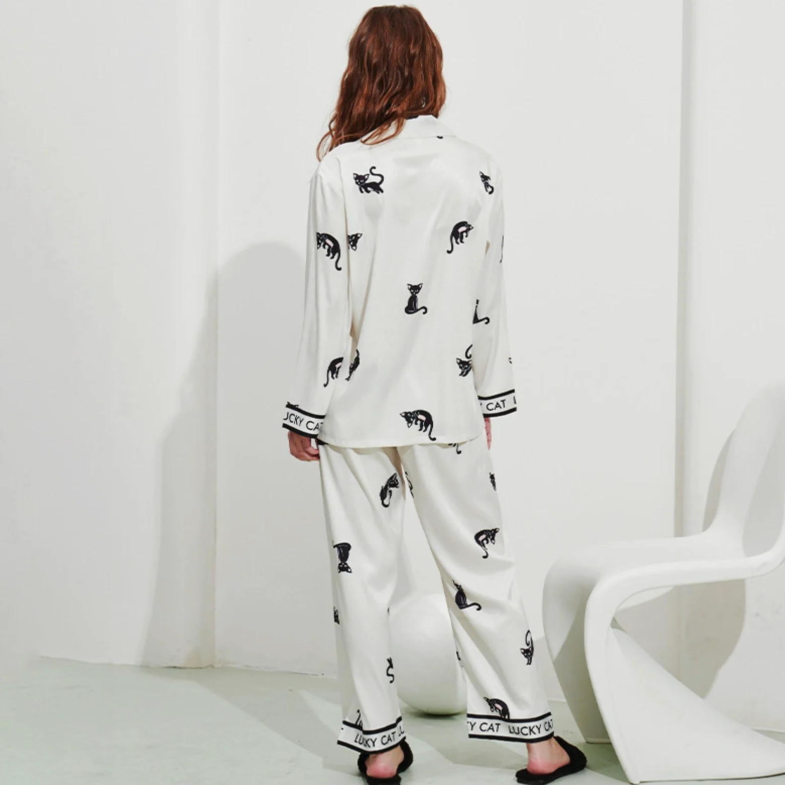 Conjunto de Pijama de 2 Piezas con Estampado Animal para Mujer, de Seda Suave, con Camisa y Pantalones de Manga Larga con Botones, Ropa de casa