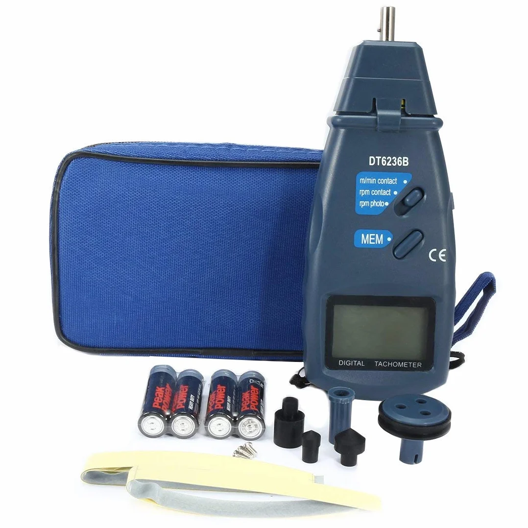 Tacómetro digital 2 en 1 con/sin contacto DT-6236B rpm 2,5 a 9.999 rpm ruedas medición velocidad lineal rotación