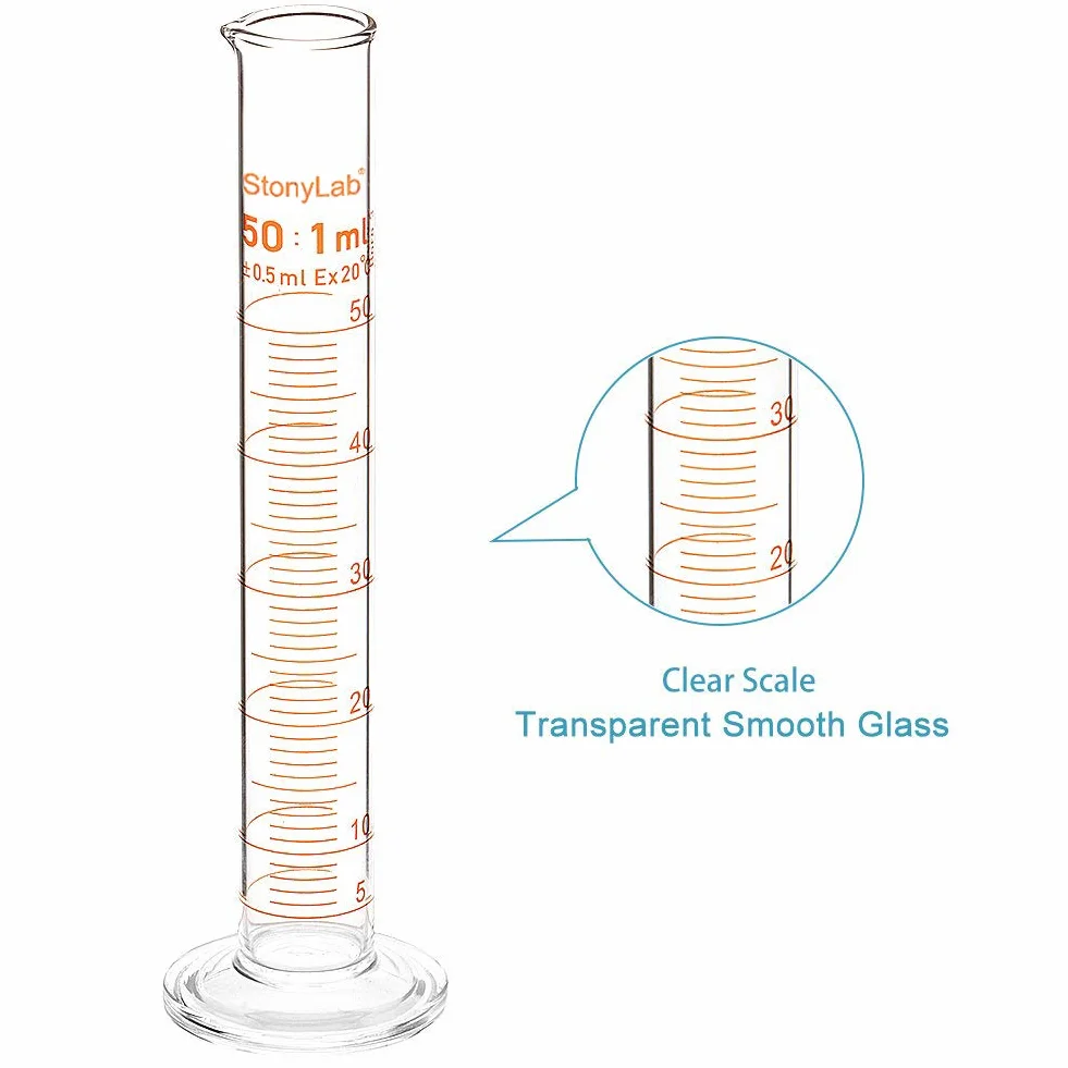 StonyLab Cilindro de Medición Graduado de Vidrio de Borosilicato 50 ml 2-Pack
