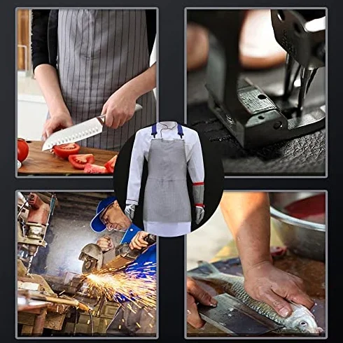 Delantal de malla de acero inoxidable resistente a los cortes, correas de hombro ajustables para mayor seguridad en el trabajo de carnicería y cocina
