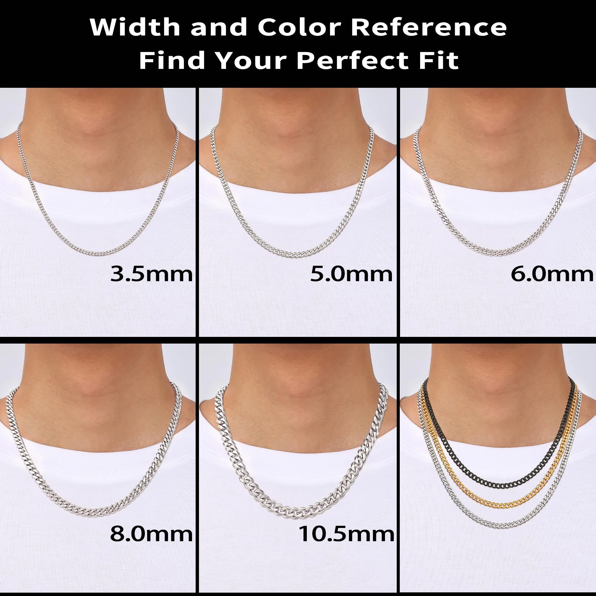 Fiusem Cadenas chapadas en oro de 14 quilates de 3,5 mm para hombres, cadenas de acero inoxidable con eslabones cubanos para hombres y niños, cadena para hombre de 16, 18, 20, 22, 24, 26, 28 pulgadas
