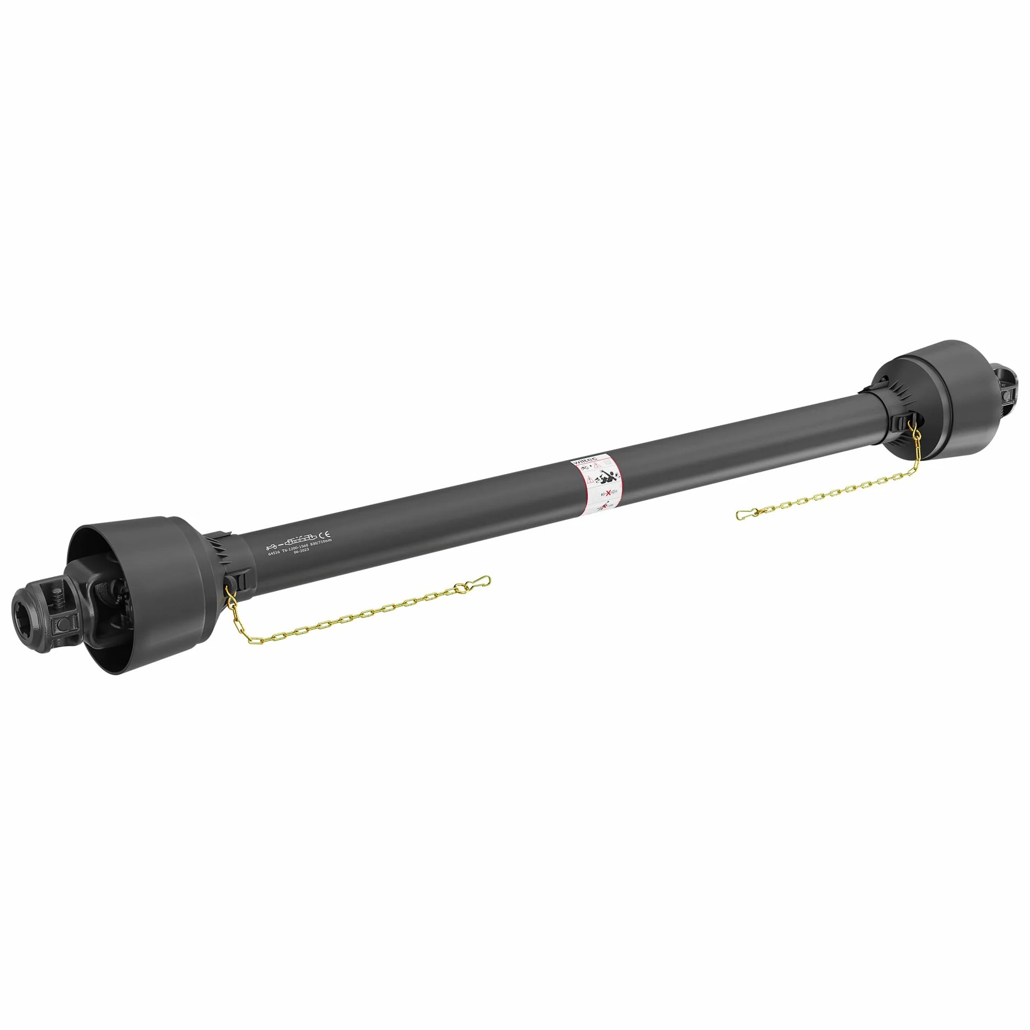 WilTec Toma de Fuerza T6 Eje transmisión cardán 1200-1320mm 830Nm 540rpm PTO 74kW 100CV 2x1 3/8" 6 dientes