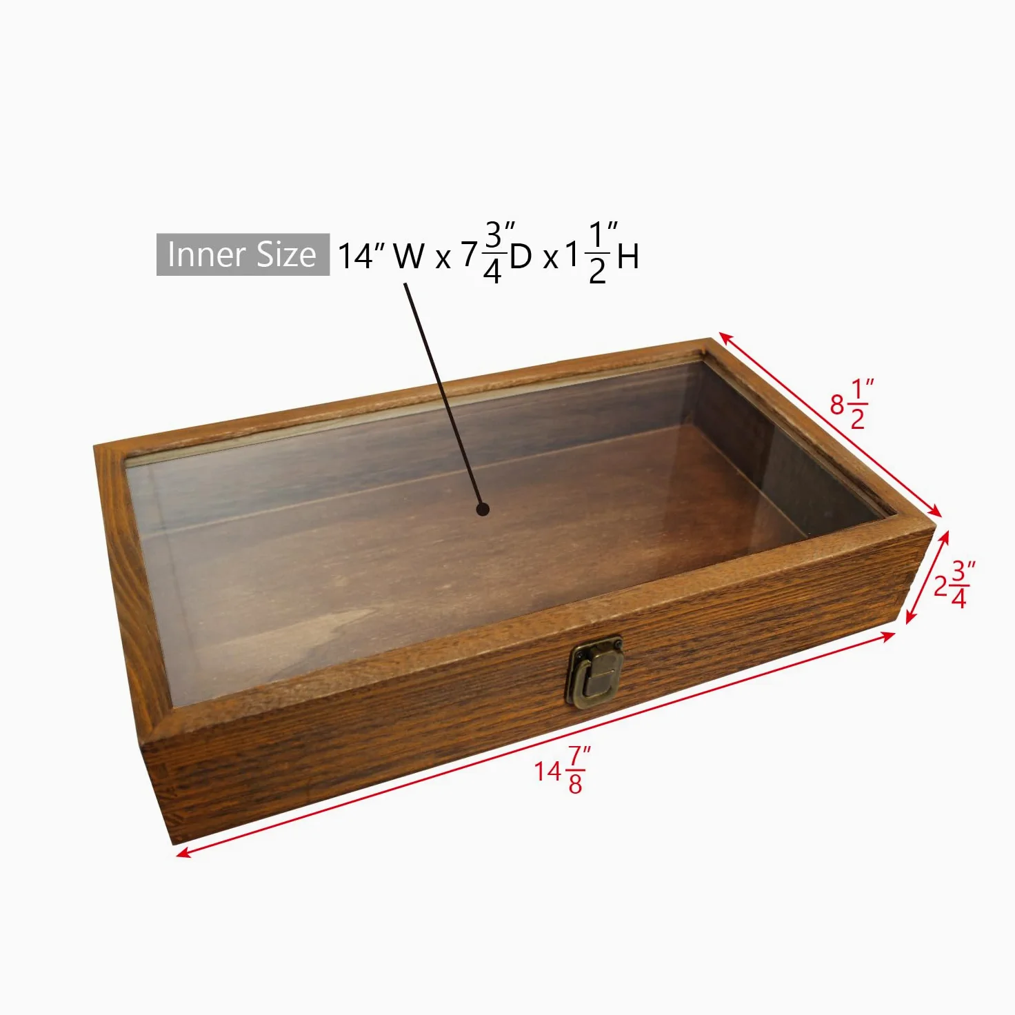 Mooca - Caja de exhibición de joyería de Madera Lavada con Tapa Superior de Vidrio Templado, 15 Pulgadas x 8.5 Pulgadas x 2 7/8 Pulgadas de Alto