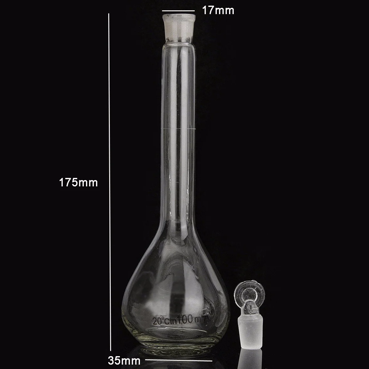 Matraz Aforado de Vidrio de Borosilicato 100 ml con Tapón