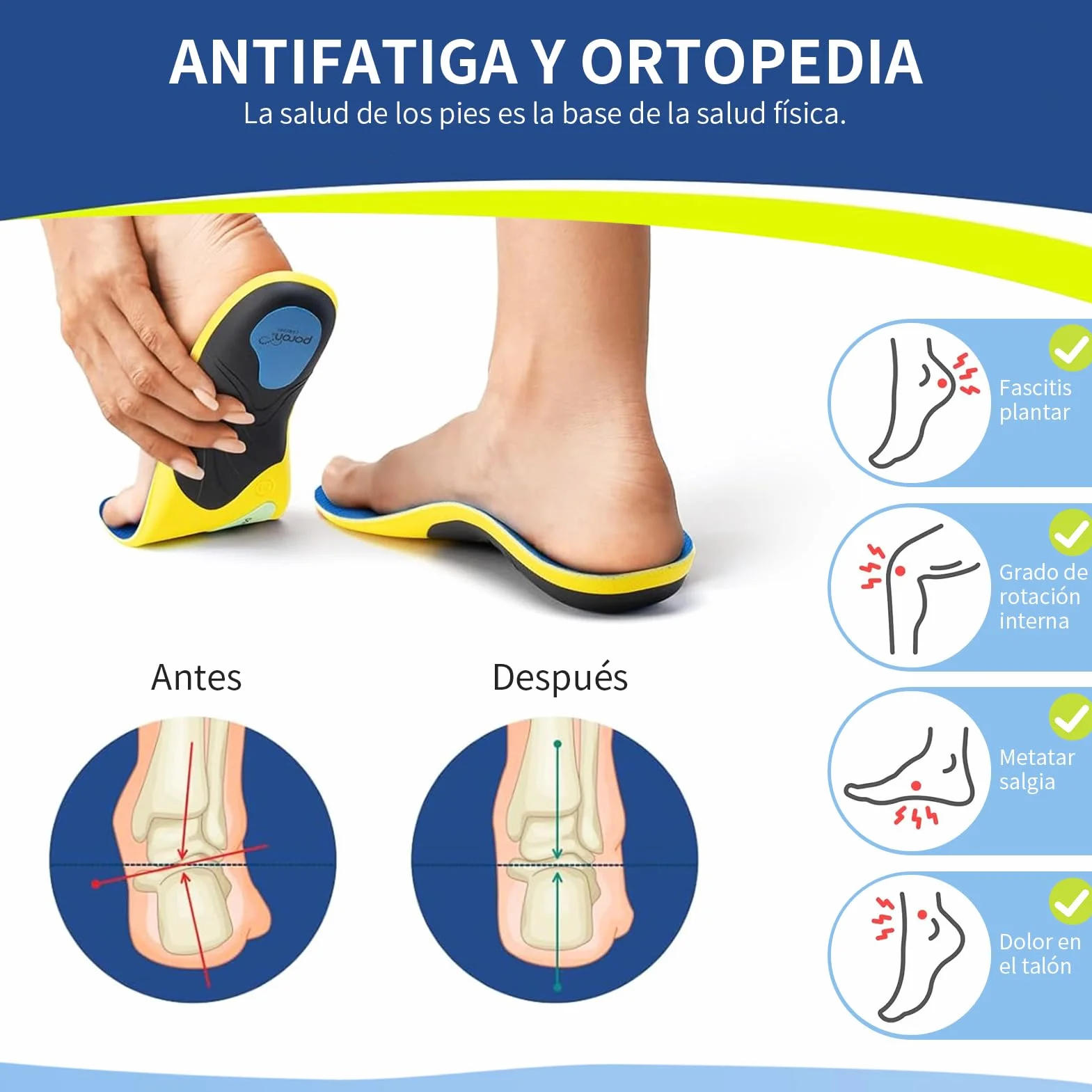 Dafannis Plantillas Ortopedicas para Fascitis Plantar, Soporte del Arco, Alivio del Dolor de Pie (EU 42-44)