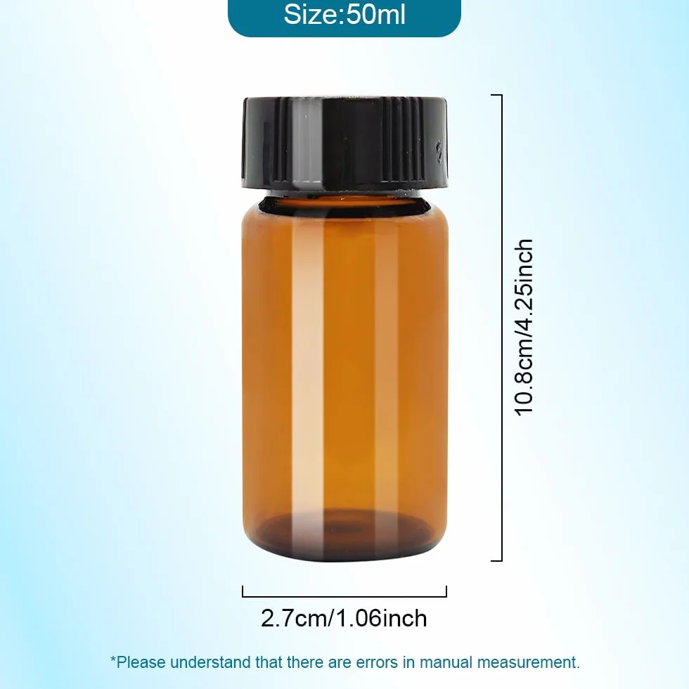 Flacons en verre brun 5 ml 10 ml 15 ml 20 ml 30 ml 40 ml 50 ml avec bouchon plastique et capsule à vis