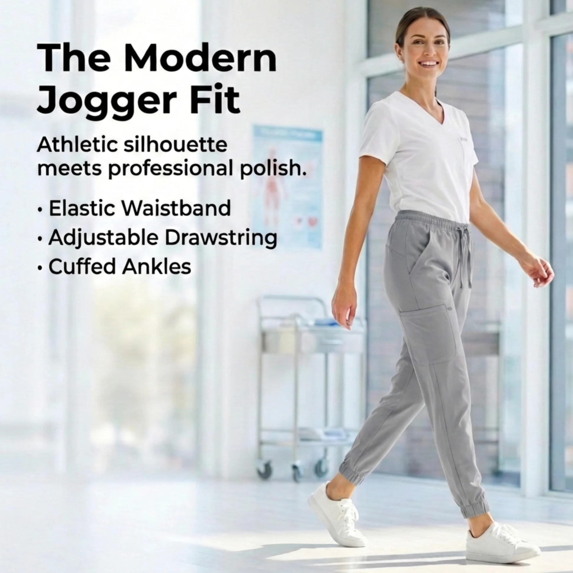 MediChic Pantalones deportivos para mujer, 4 bolsillos, elásticos en 4 direcciones, absorben la humedad, antiarrugas, cintura elástica