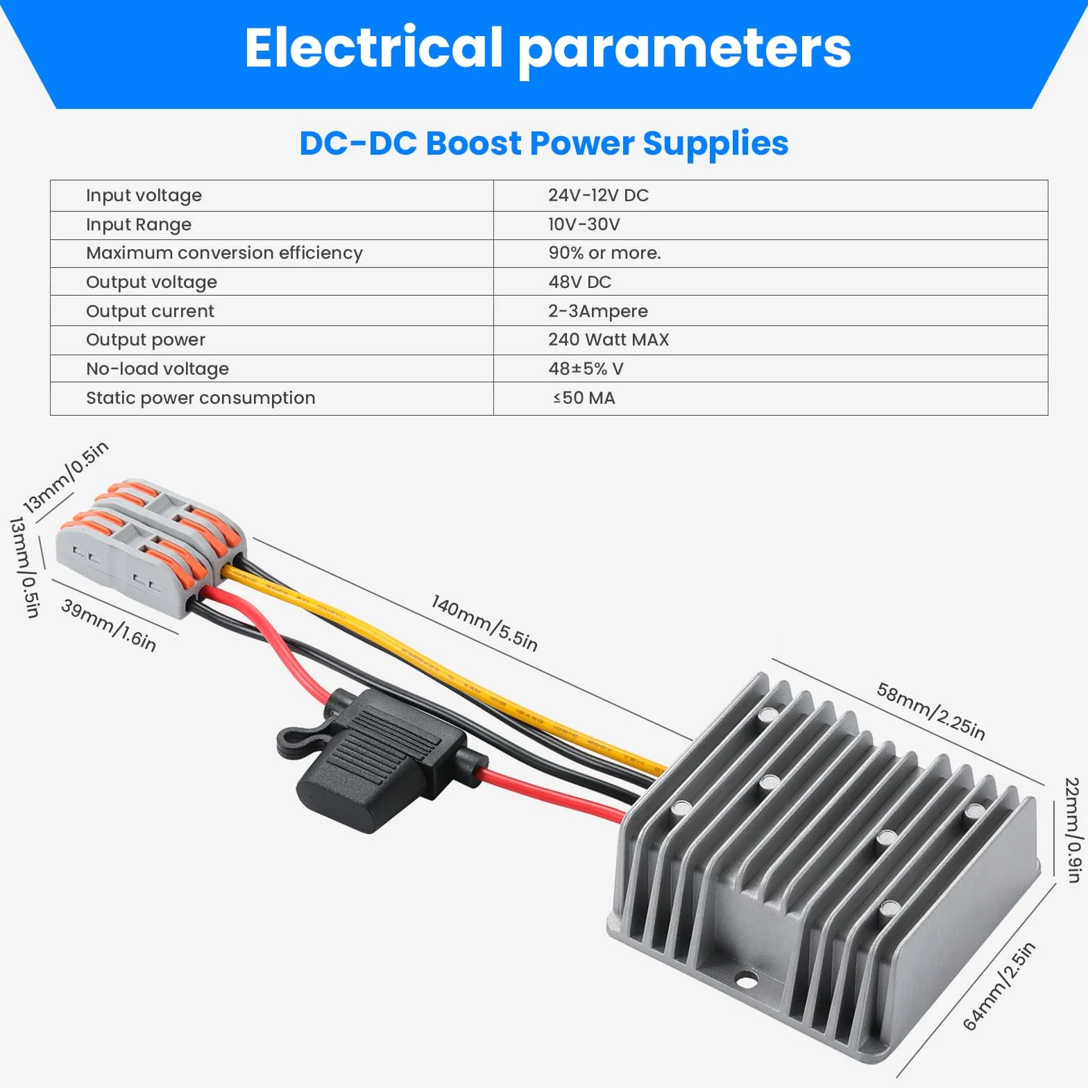 Convertidor de Voltaje DC/DC 12V a 48V 5A 240W Elevador de Tensión Impermeable IP67