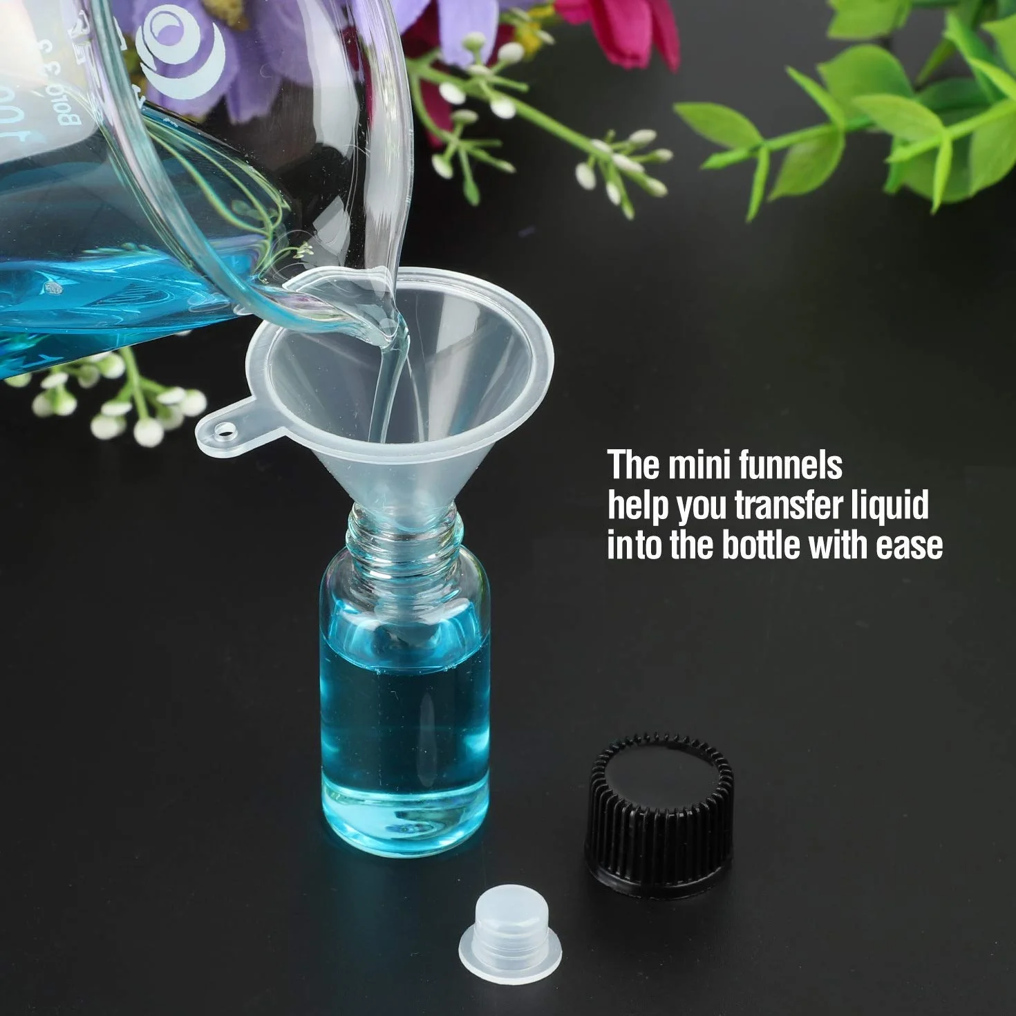 Botella transparente de vidrio 2 ml con mini embudo 30 unidades Hyber&Cara